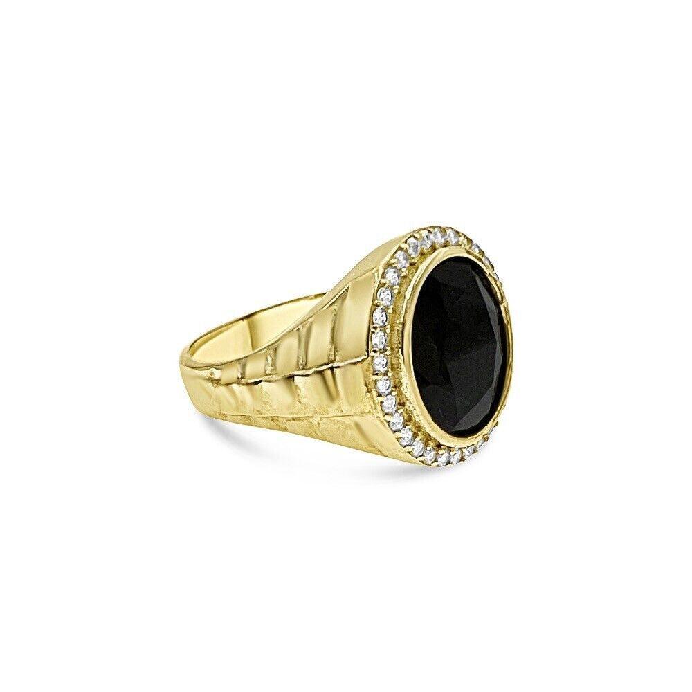 Real 10K Gold Black Oval Ring Mens Band Size 10 - Evallys.com # #