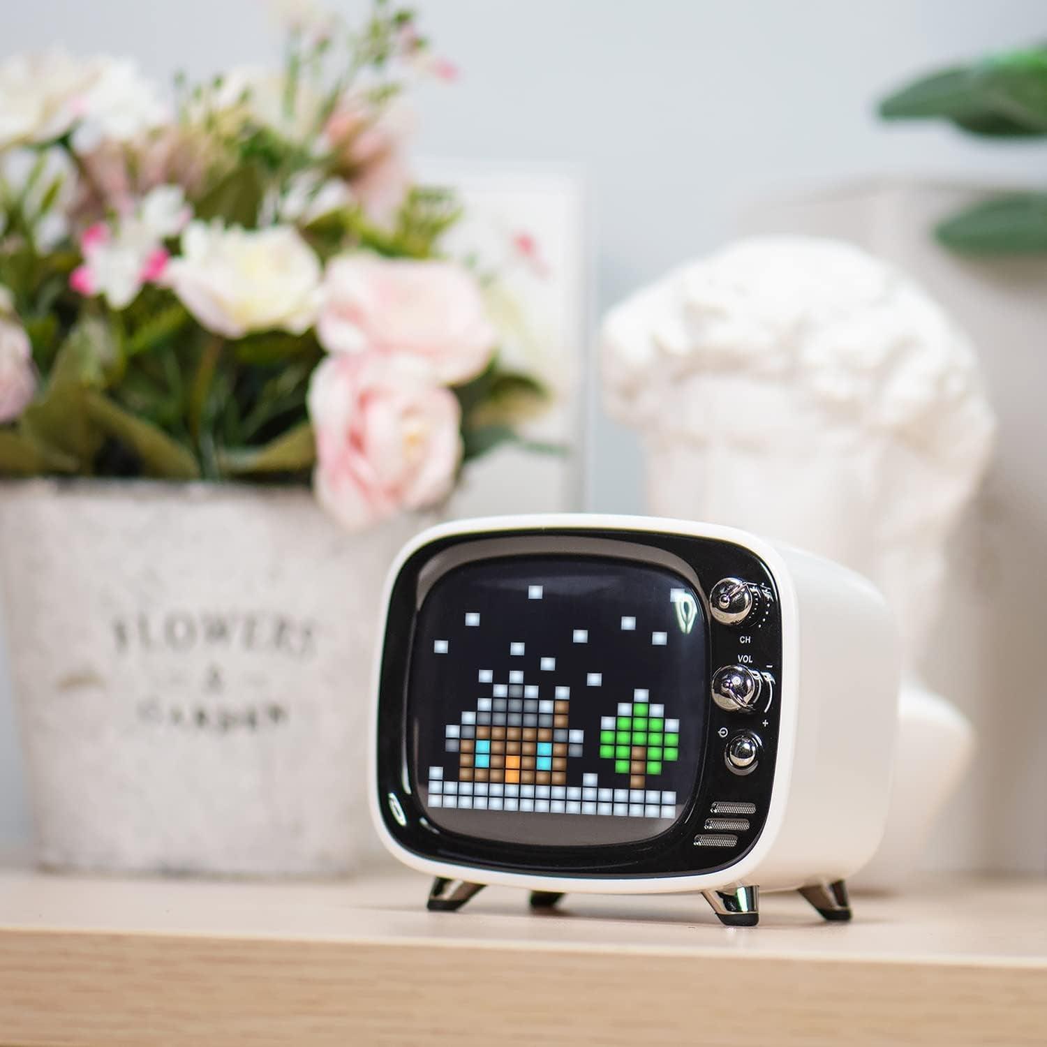 Divoom Mini Retro Bluetooth Speaker with 16X16 LED Display APP Control- Cool Animation & Gaming Room Setup & Bedside Alarm(White) - Evallys.com # #