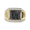 Men's 14K Yellow Gold Plated .925 Sterling Silver 1 1/2 Cttw White and Black Treated Diamond Cluster Ring (Black / I-J Color, I2-I3 Clarity) - Evallys.com # #