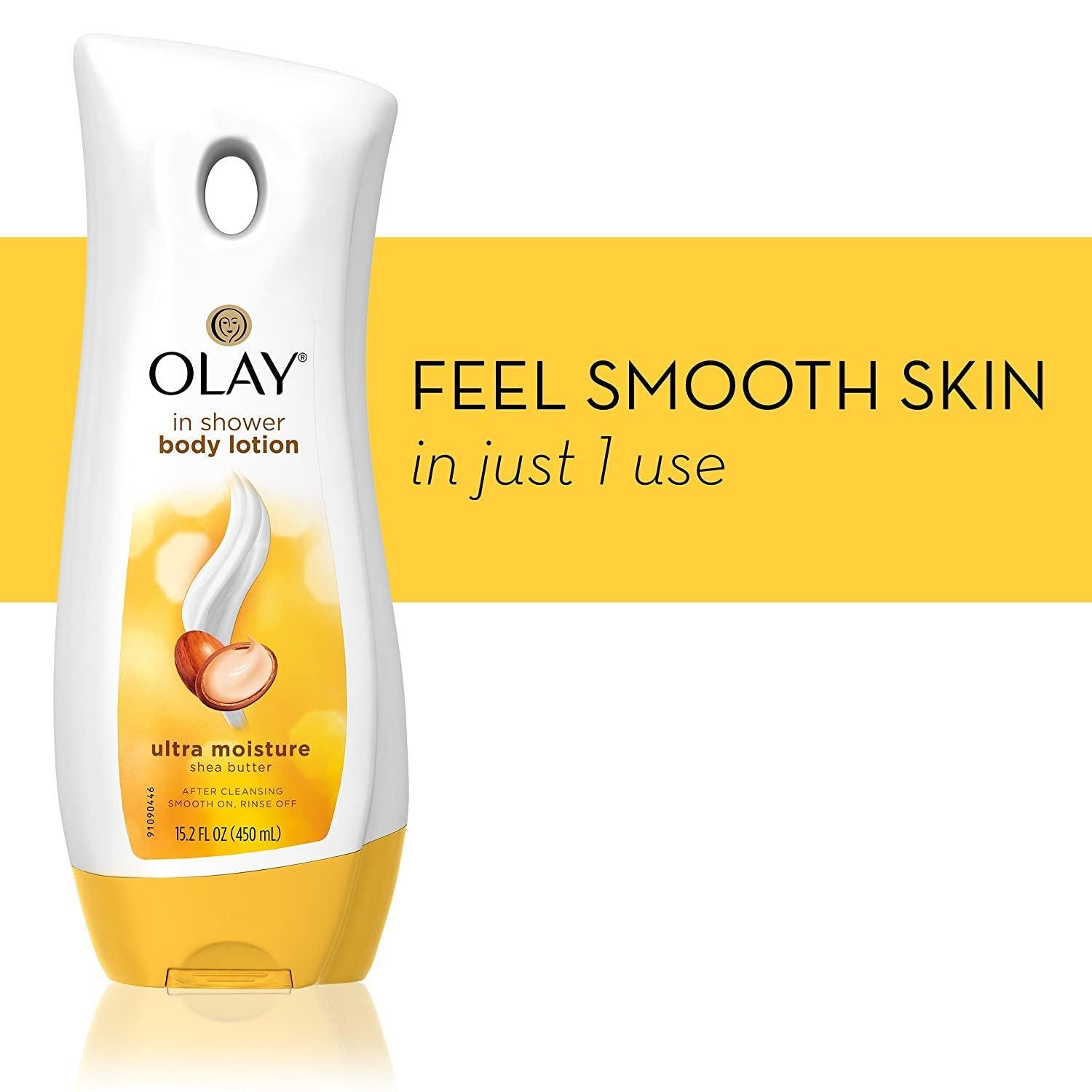 Olay Ultra Moisture Shea Butter In-Shower Body Lotion, Improves Dry Skin Hydration in 5 Days, 15.2 Fl Oz (Pack of 4) - Evallys.com # #