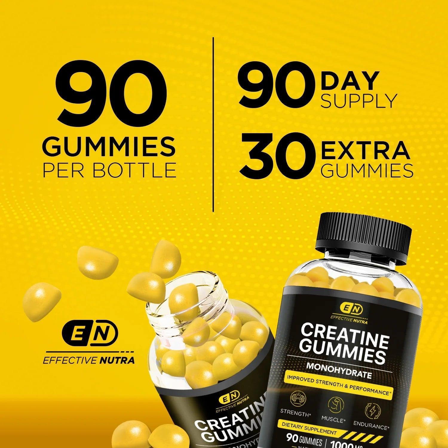 Effective Nutra Creatine Gummies for Men & Women - Creatine Monohydrate Gummies for Strength, Muscle, Energy - Natural Lemon Flavor (90Ct) - Evallys.com # #