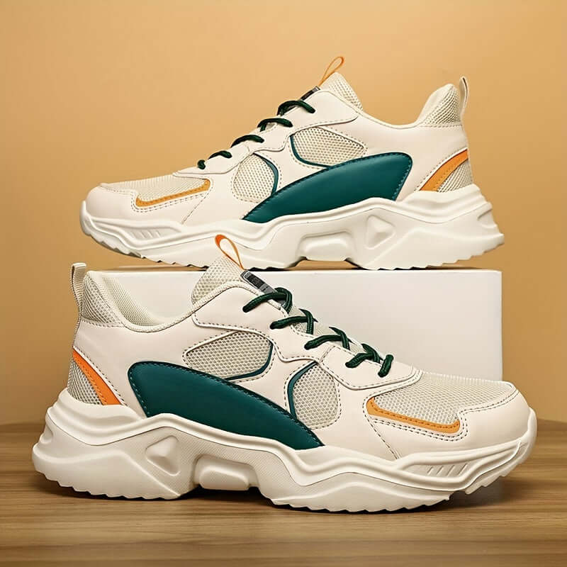 Breathable Sneakers] Chunky Breathable Mesh Sneakers | Men's White & Teal Casual Sneakers with EVA Sole,Design for All Season