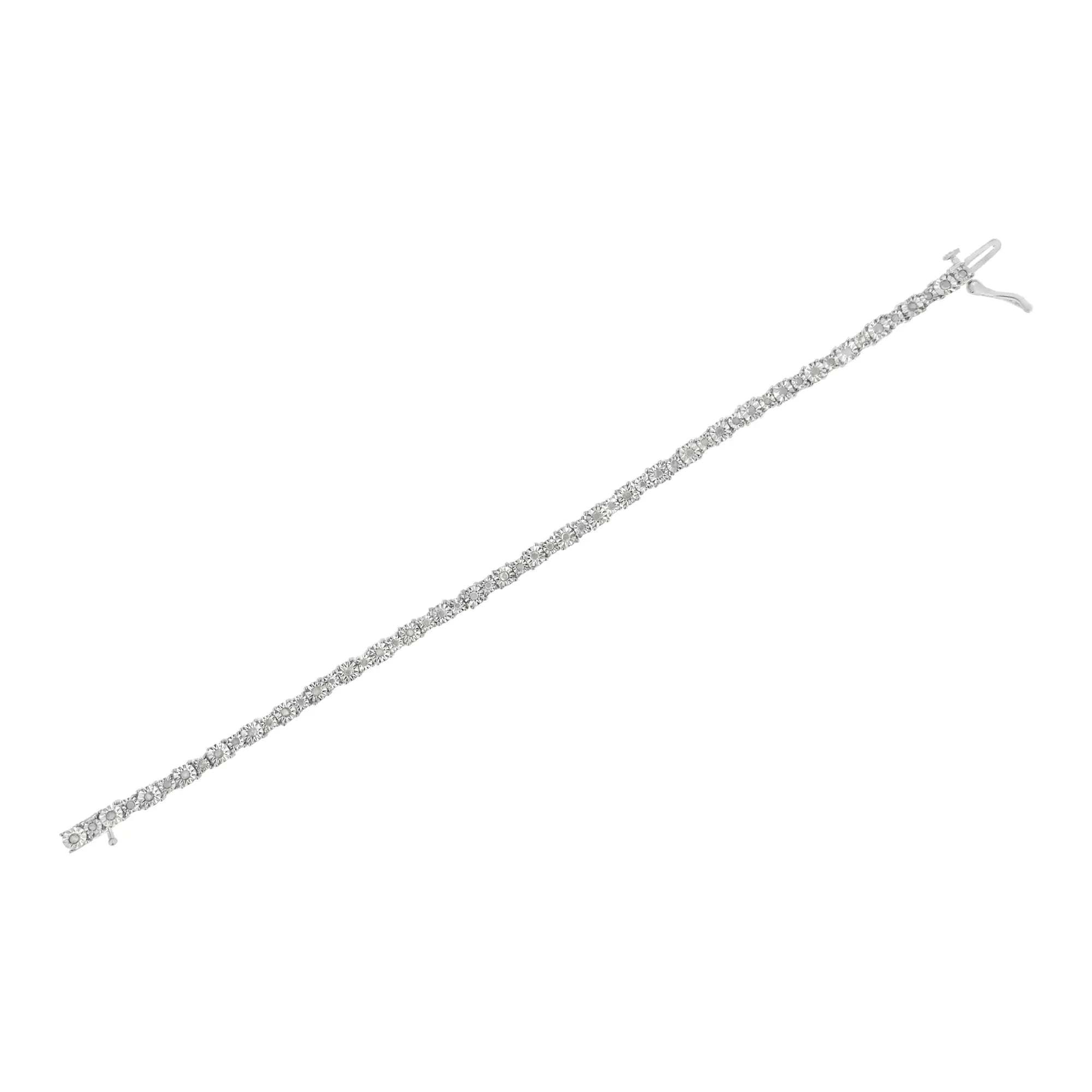 .925 Sterling Silver 1.0 Cttw Miracle-Set Diamond Alternating Graduated Link Tennis Bracelet (I-J Color, I3 Clarity) - 7.5" - Evallys.com # #