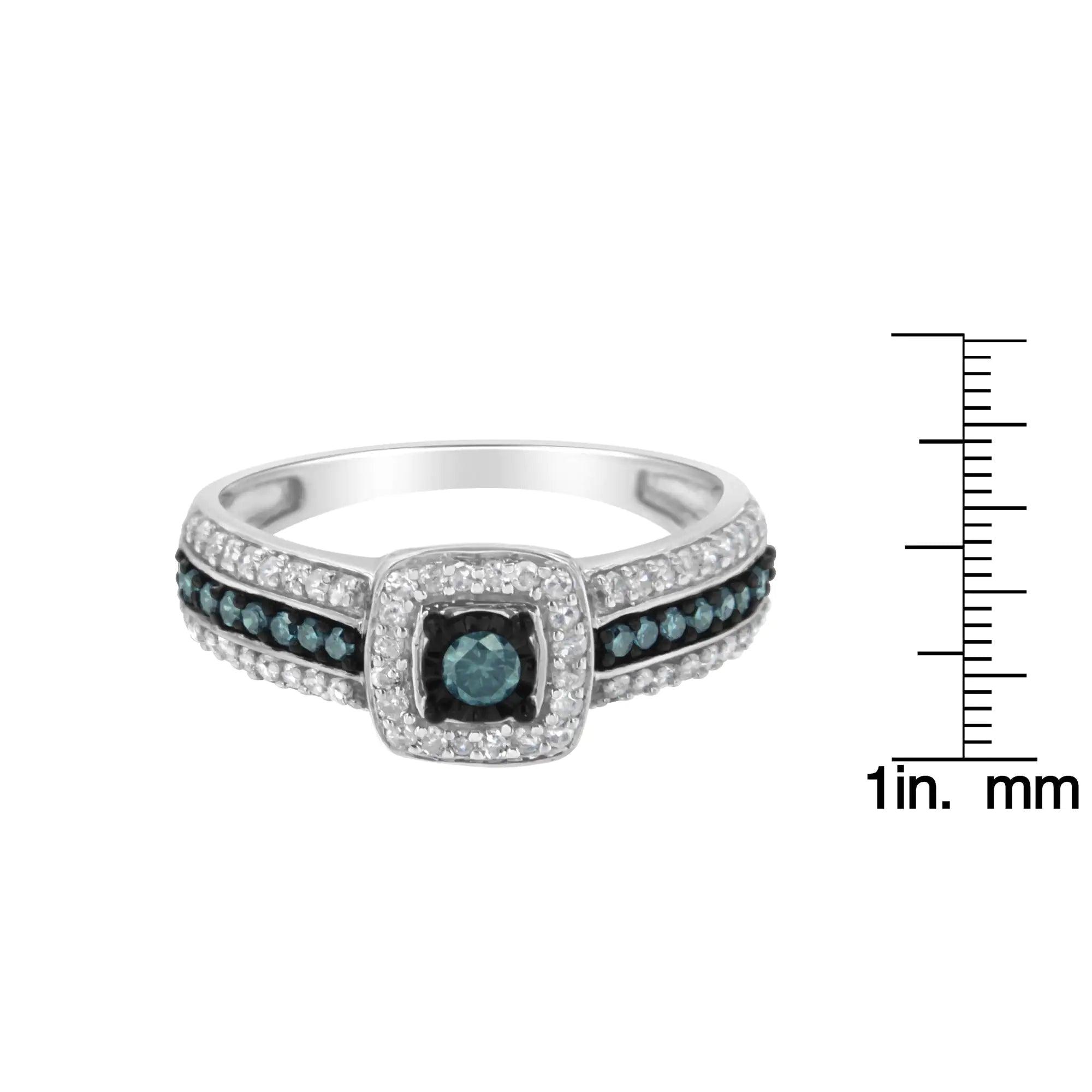 .925 Sterling Silver Treated Blue Miracle-Set Diamond Engagement Ring (1/2 Cttw, J-K Color, I1-I2 Clarity) - Evallys.com # #