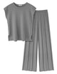 Ekouaer Lounge Sets for Women Two Piece Outfits Knit Cap Sleeve Tops Wide Leg Pleated Pants Casual Dressy Sweater Sets Light Gray XX-Large - Evallys.com