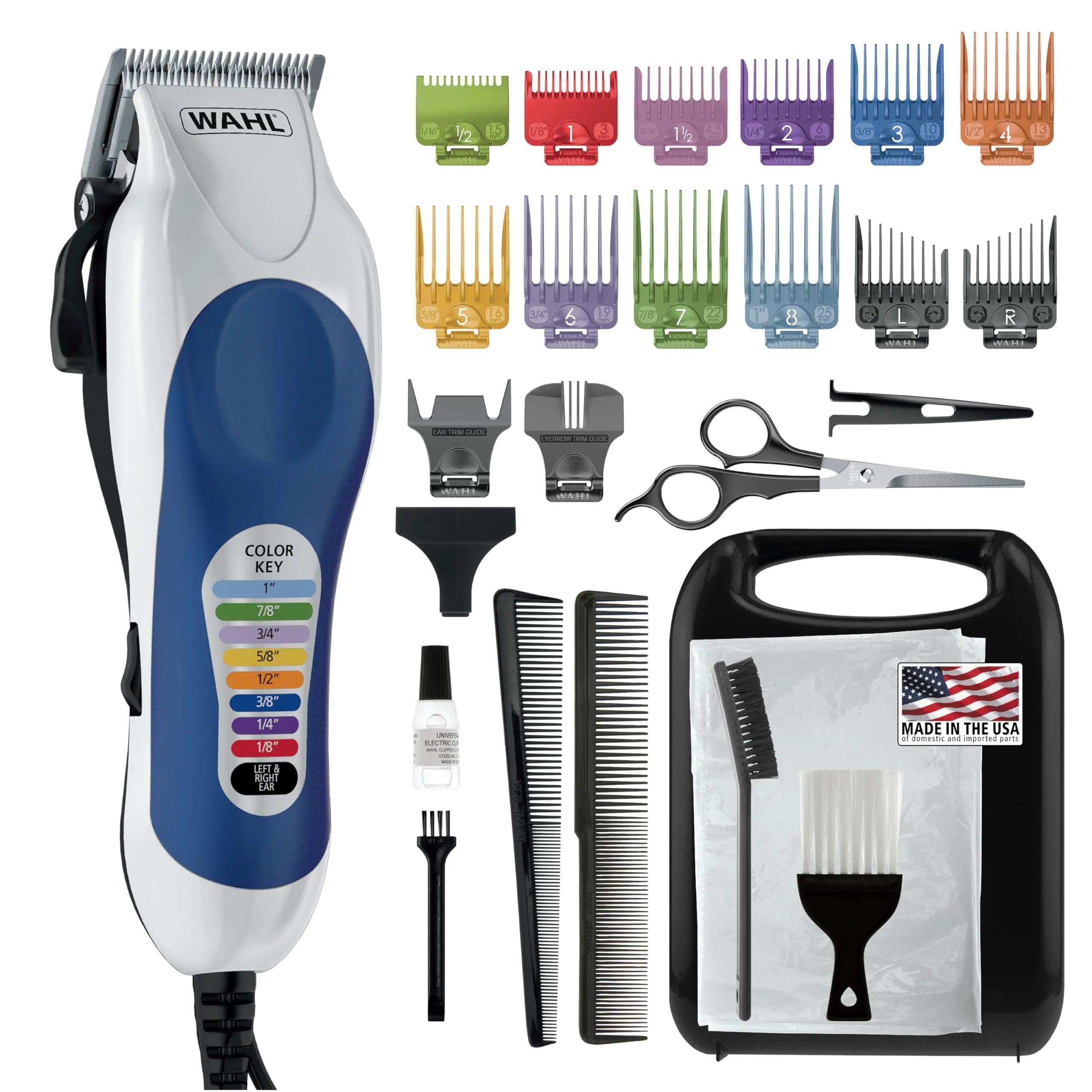 Wahl Clipper USA Color Pro Complete Haircutting Kit with Easy Color Coded Guide Combs - Corded Clipper for Hair clipping & Grooming Men, Women, & Children - Model 79300-1001M 1 Count (Pack of 1) - Evallys.com # #