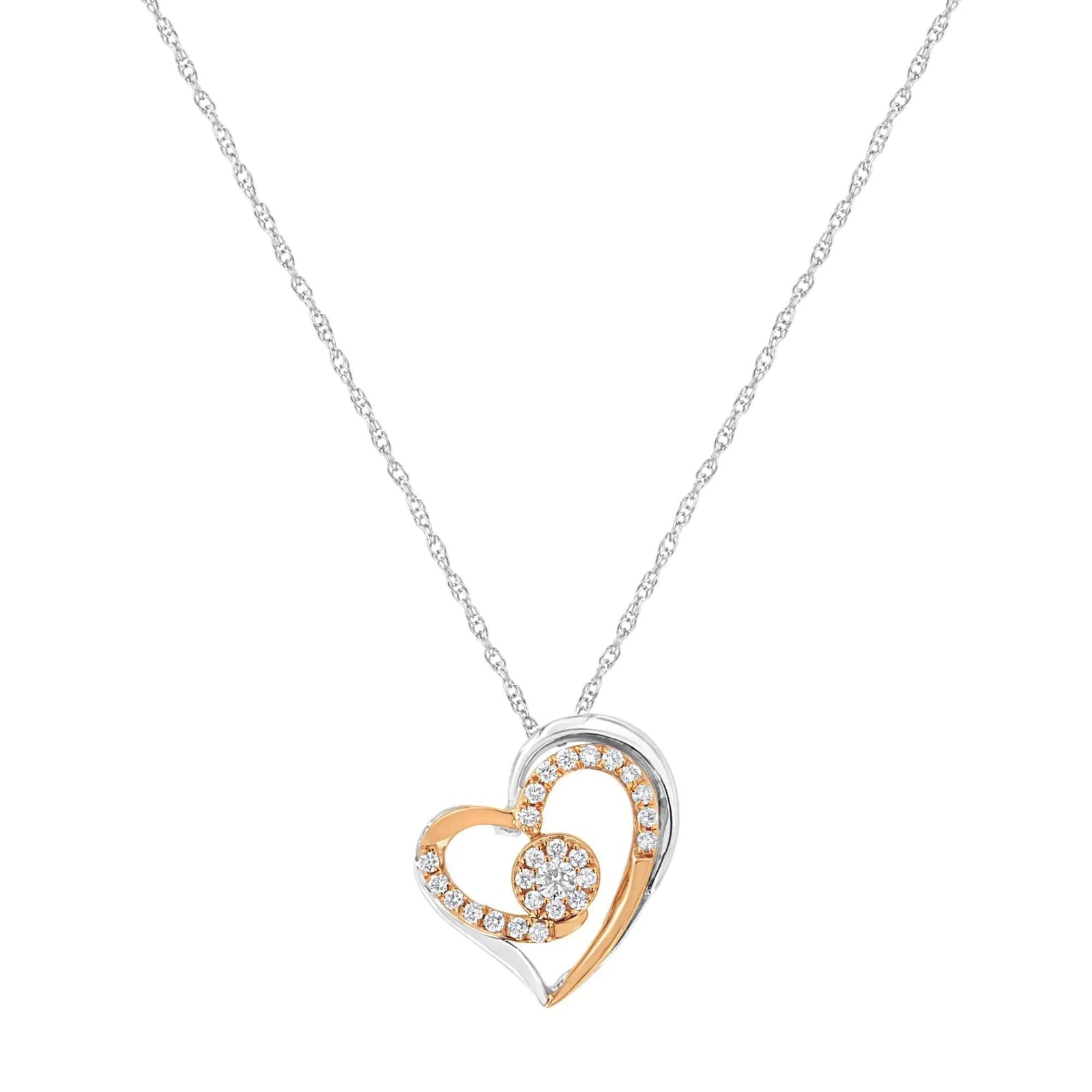 10k Rose and White Gold Plated Sterling Silver 3/8 cttw Lab Grown Diamond Heart Pendant Necklace (F-G Color, VS2-SI1 Clarity) - Evallys.com # #