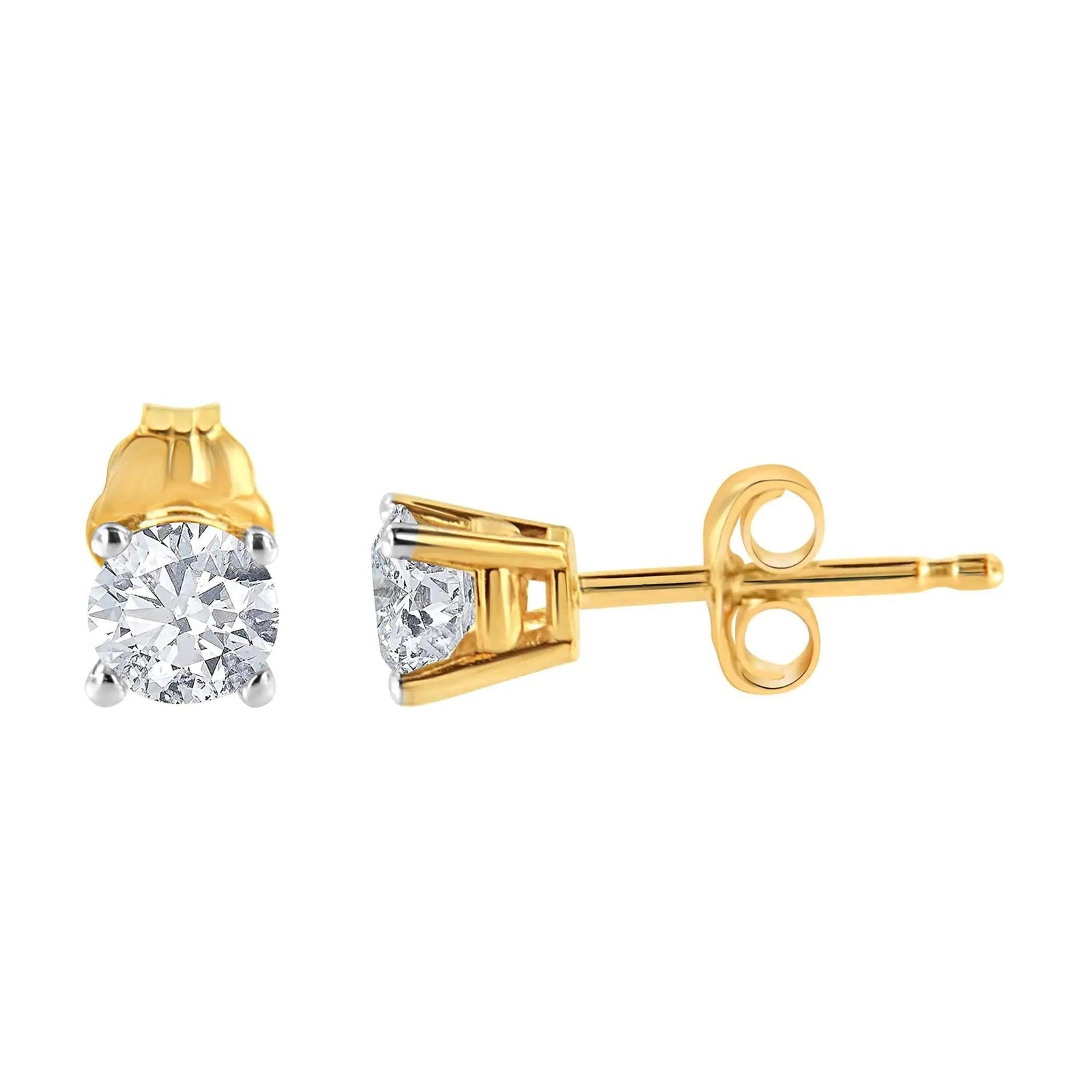 14K Yellow Gold 1/2 Cttw Round Brilliant-Cut Diamond Classic 4-Prong Stud Earrings (K-L Color, SI1-SI2 Clarity) - Evallys.com # #