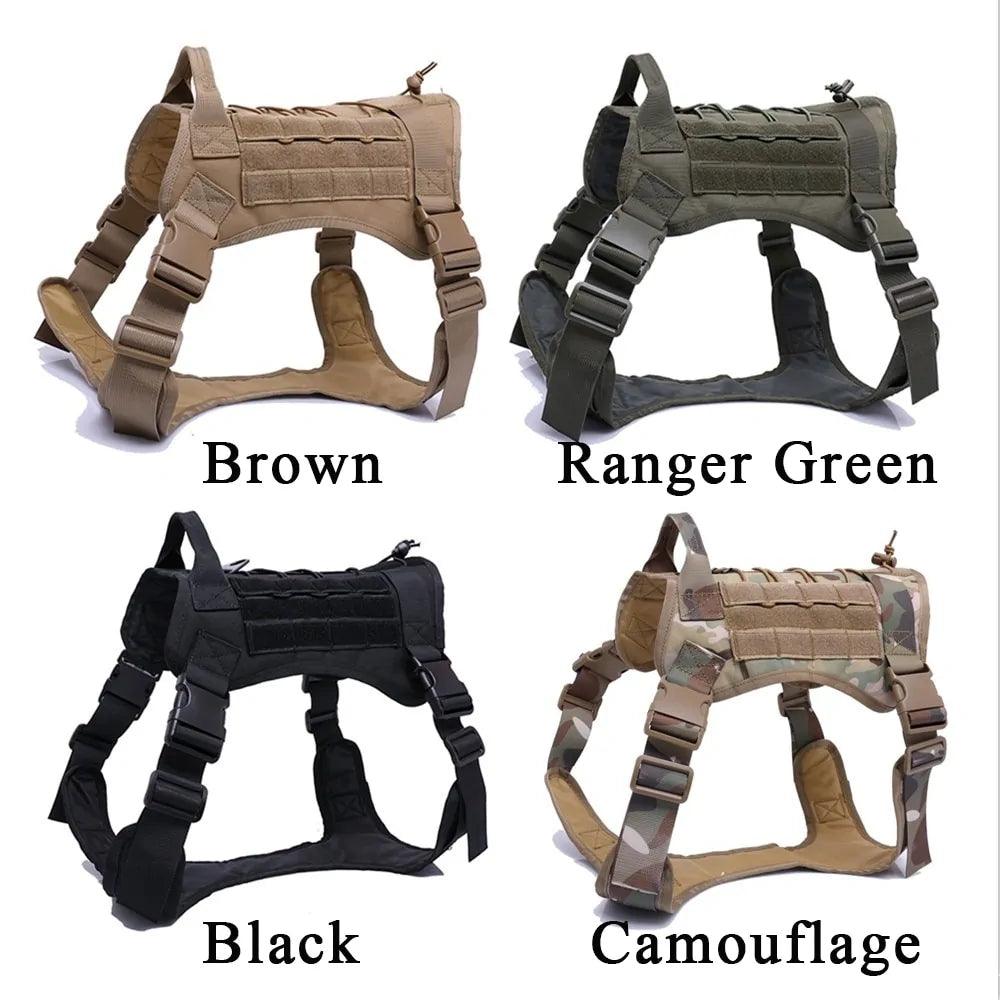 Nylon Tactical Dog Harness with Handle & Bungee Leash for Large Dogs - Evallys.com # #