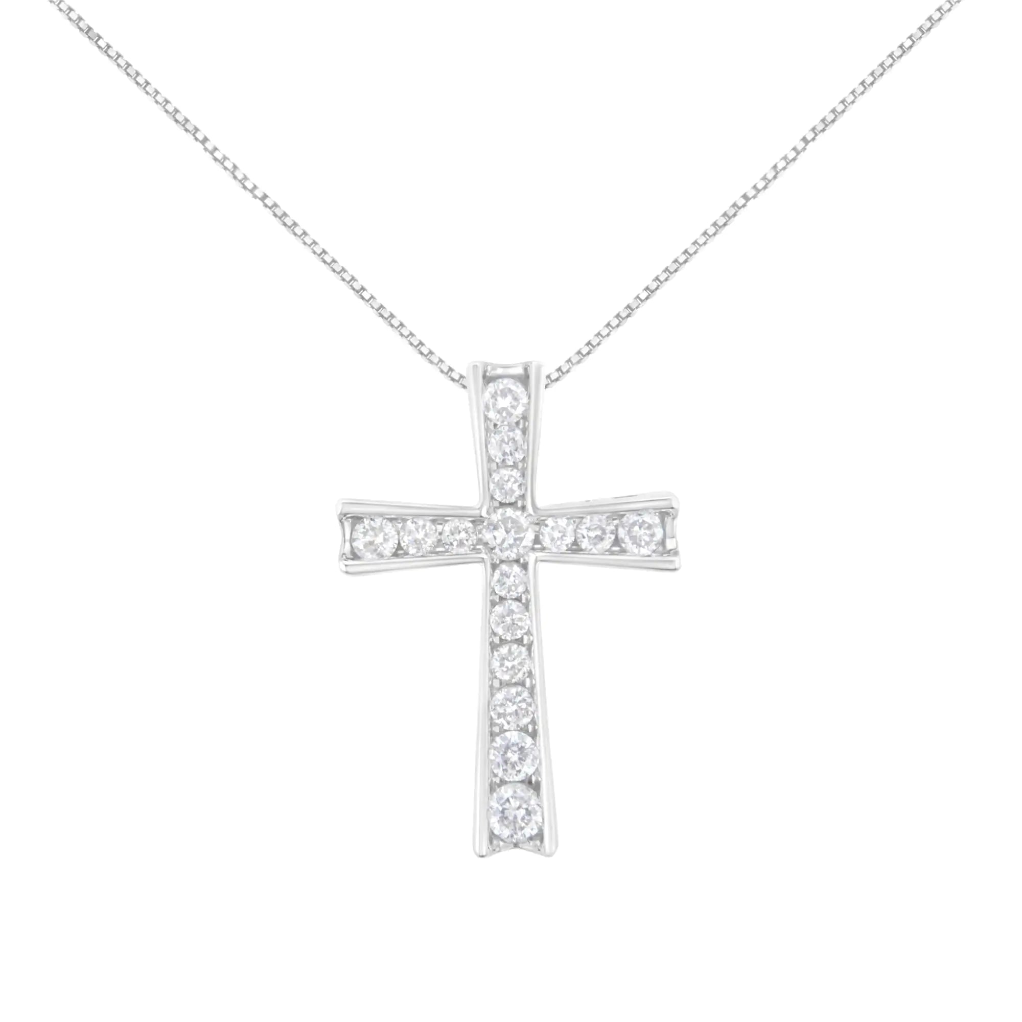 .925 Sterling Silver 1/2 Cttw Prong-Set Round-Cut Diamond Inlay Style Cross 18" Pendant Necklace (I-J Color, I2-I3 Clarity) - Evallys.com # #