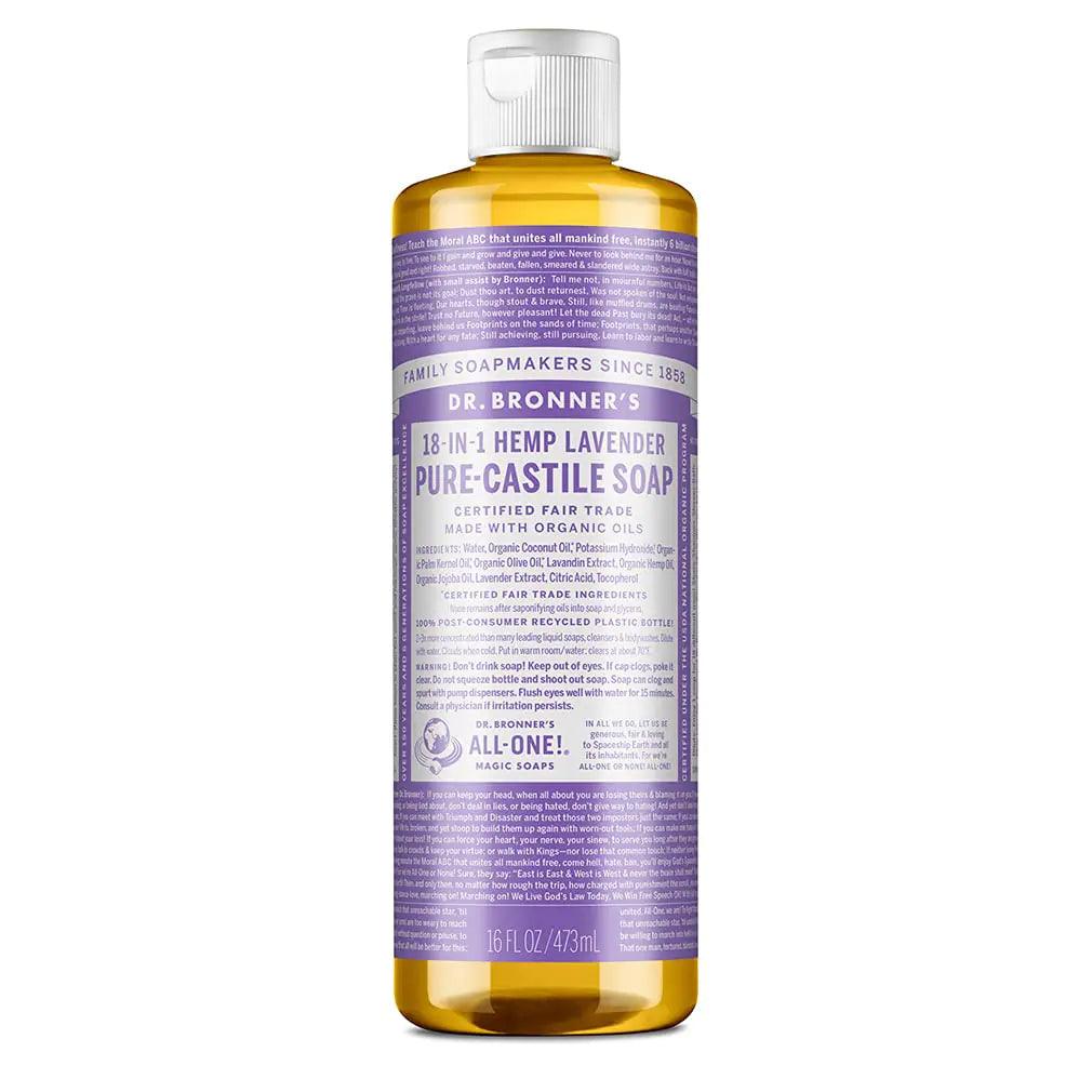 Dr. Bronner's - Pure-Castile Liquid Soap (Lavender, 16 ounce) - Made with Organic Oils, 18-in-1 Uses: Face, Body, Hair, Laundry, Pets & Dishes, Concentrated, Vegan, Non-GMO Lavender 16 Fl Oz (Pack of 1) - Evallys.com # #