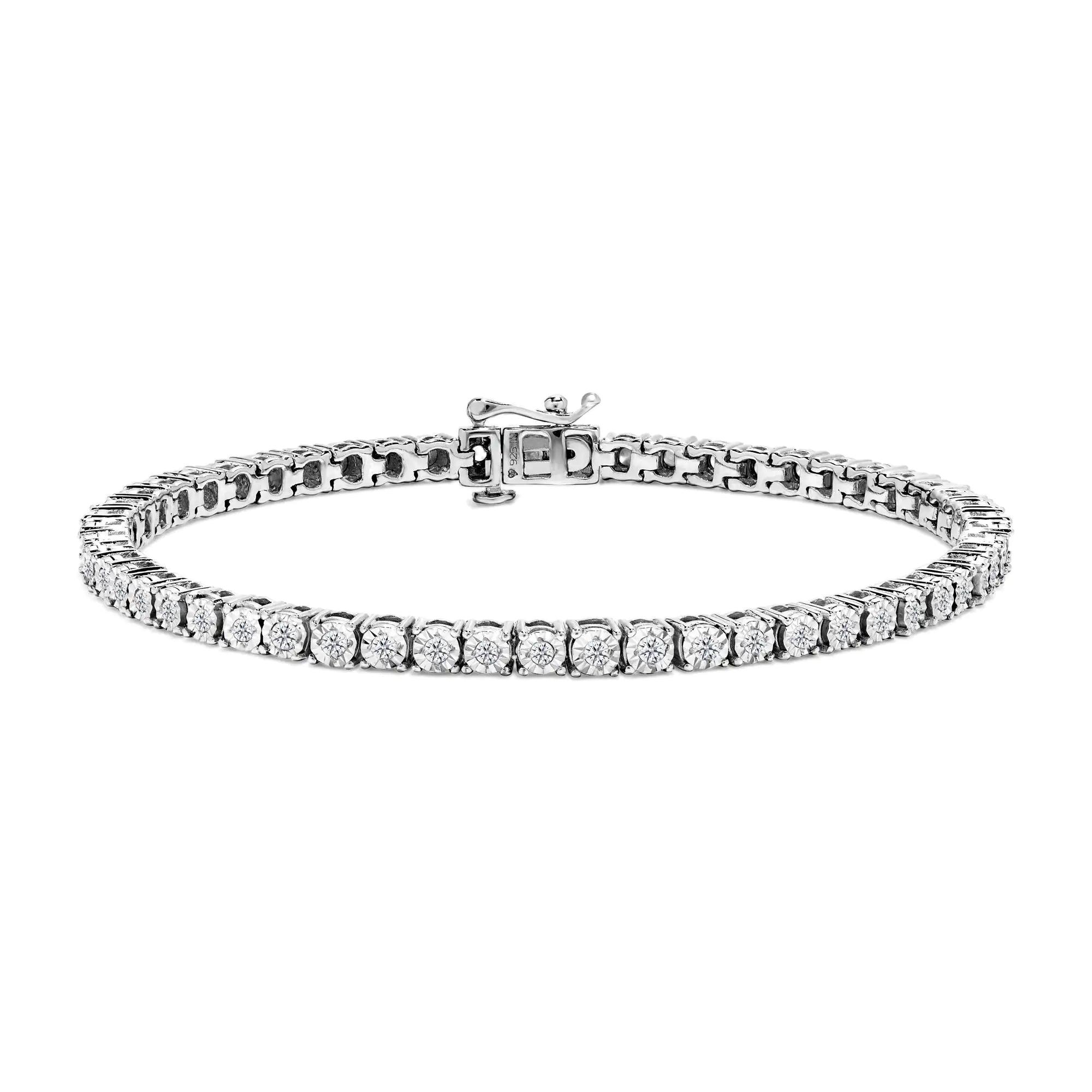 .925 Sterling Silver 1.0 Cttw Miracle-Set Diamond Round Faceted Bezel Tennis Bracelet (I-J Color, I3 Clarity) - Evallys.com # #