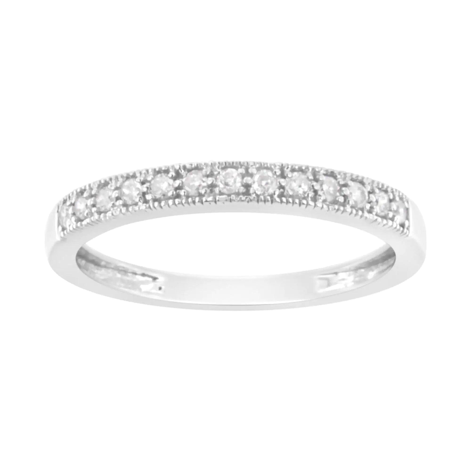 IGI Certified 1/7 Cttw Diamond 10K White Gold Prong Set Beaded Milgrain Band Style Ring (I-J Color, I2-I3 Clarity) - Evallys.com # #