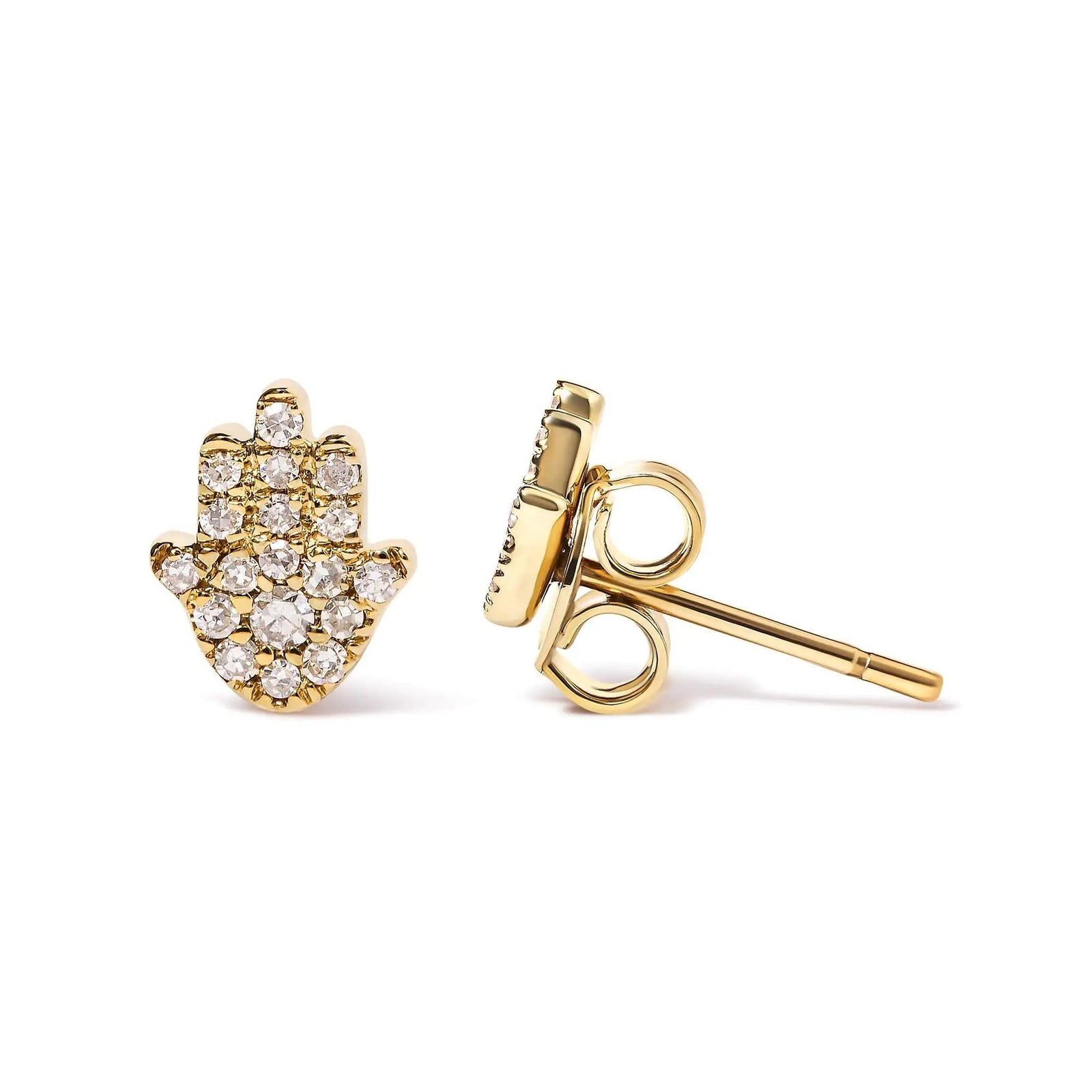 10K Yellow Gold Diamond Accented Hamsa Stud Earrings (H-I Color, I1-I2 Clarity) - Evallys.com # #