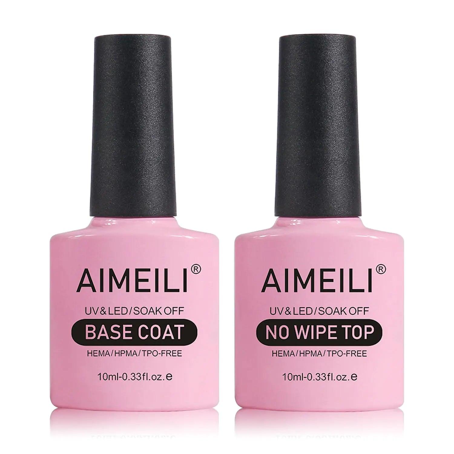 AIMEILI Gel Nail Polish No Wipe Top and Base Coat Set, Shine Finish and Long Lasting, Soak Off Gel Nail Lacquer - 2 x 10ml - Evallys.com # #