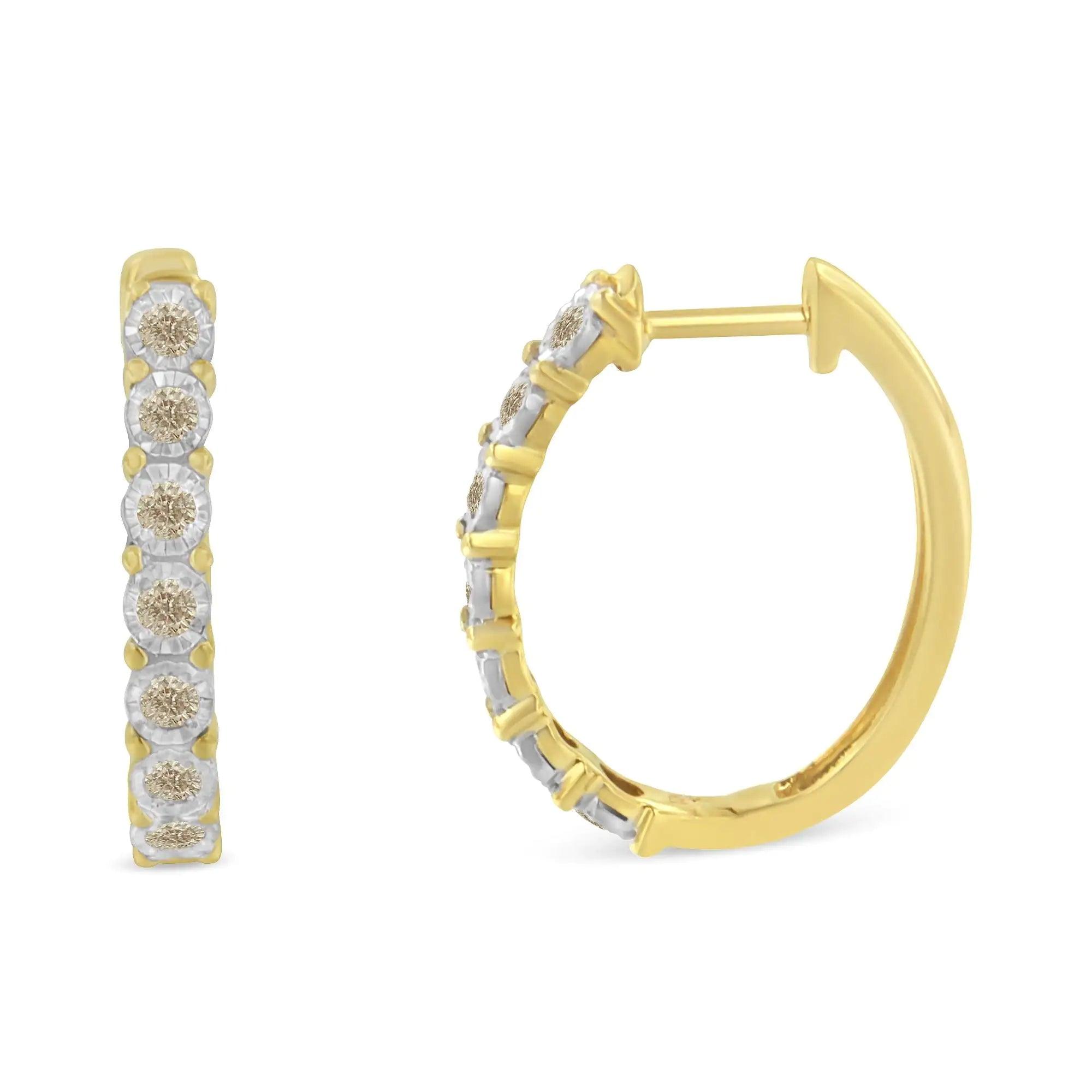 10KT Two-Toned Gold Diamond Hoop Earring (1/2 cttw, J-K Color, I2-I3 Clarity) - Evallys.com # #