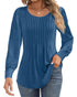 Ficerd Women's Puff Long Sleeve Tunic Tops Pleated Crew Neck Blouses Dressy Casual Loose Fit Fall and Winter Shirts Pink Floral Large - Evallys.com