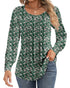 Ficerd Women's Puff Long Sleeve Tunic Tops Pleated Crew Neck Blouses Dressy Casual Loose Fit Fall and Winter Shirts Pink Floral Large - Evallys.com