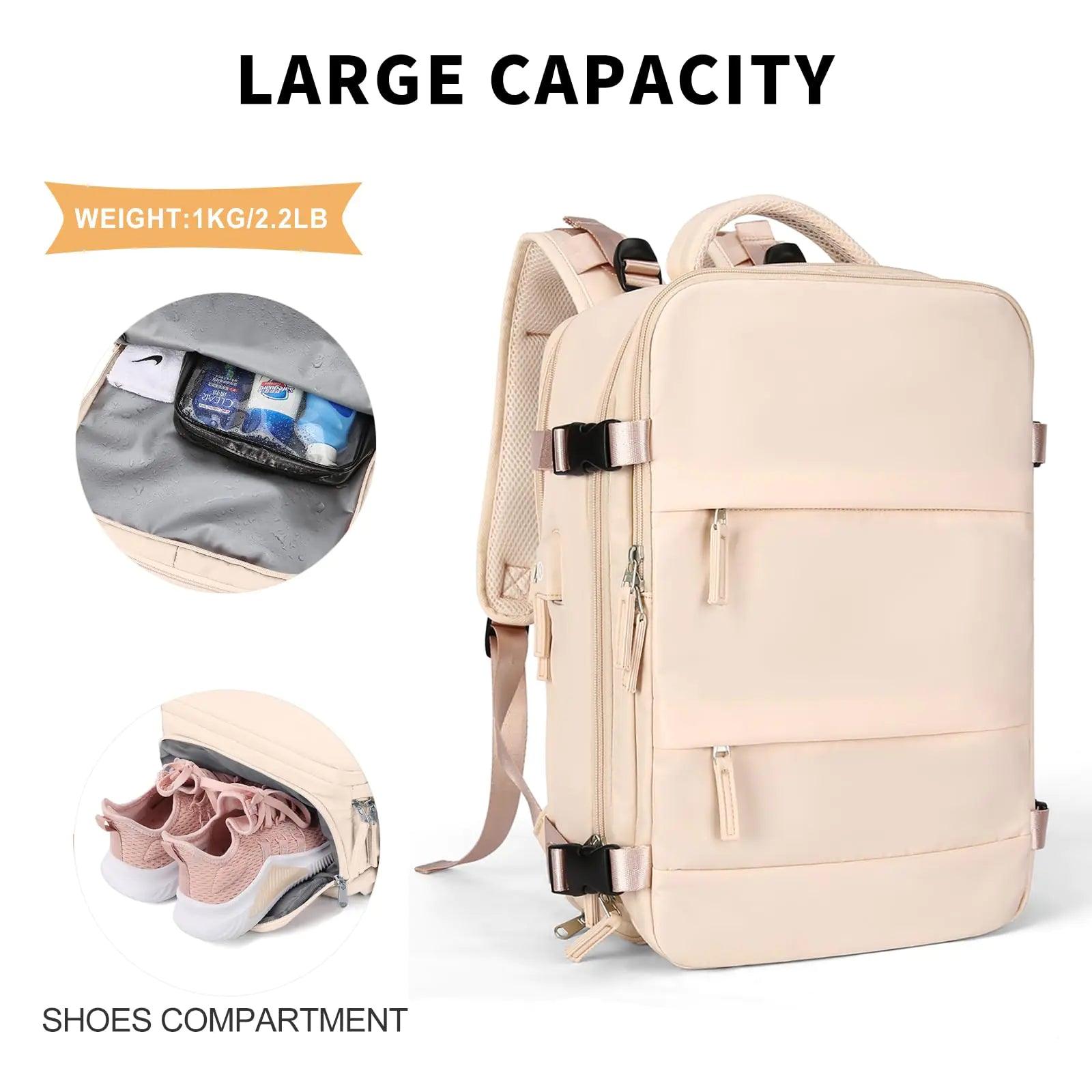 coowoz Large Travel Backpack For Women Men,Carry On Backpack,Hiking Backpack Waterproof Outdoor Sports Rucksack Casual Daypack Travel Essentials（Beige） Beige - Evallys.com # #