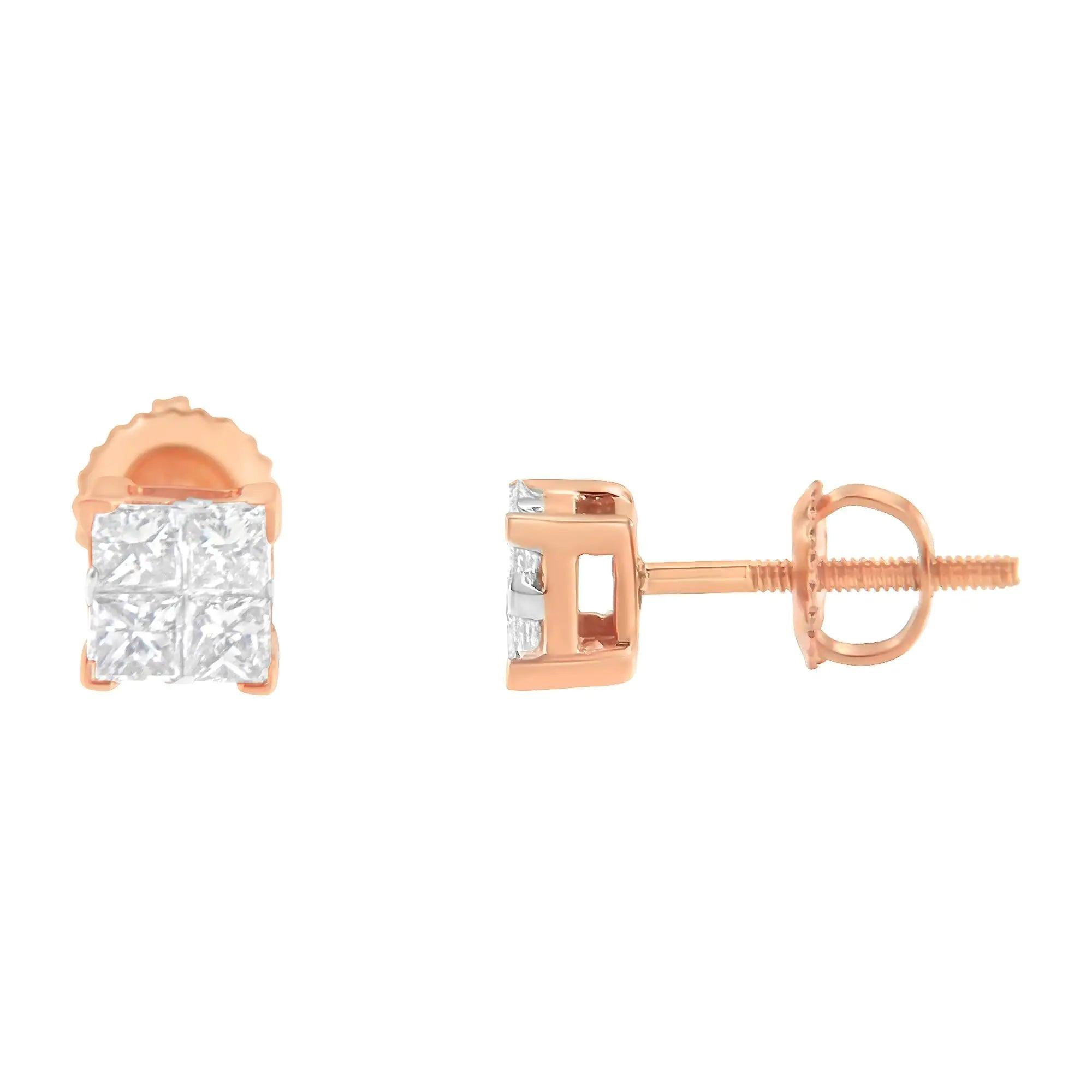 10K Gold Princess Diamond Composite Stud Earring (1/2 cttw, I-J Color, I1-I2 Clarity) - Evallys.com # #