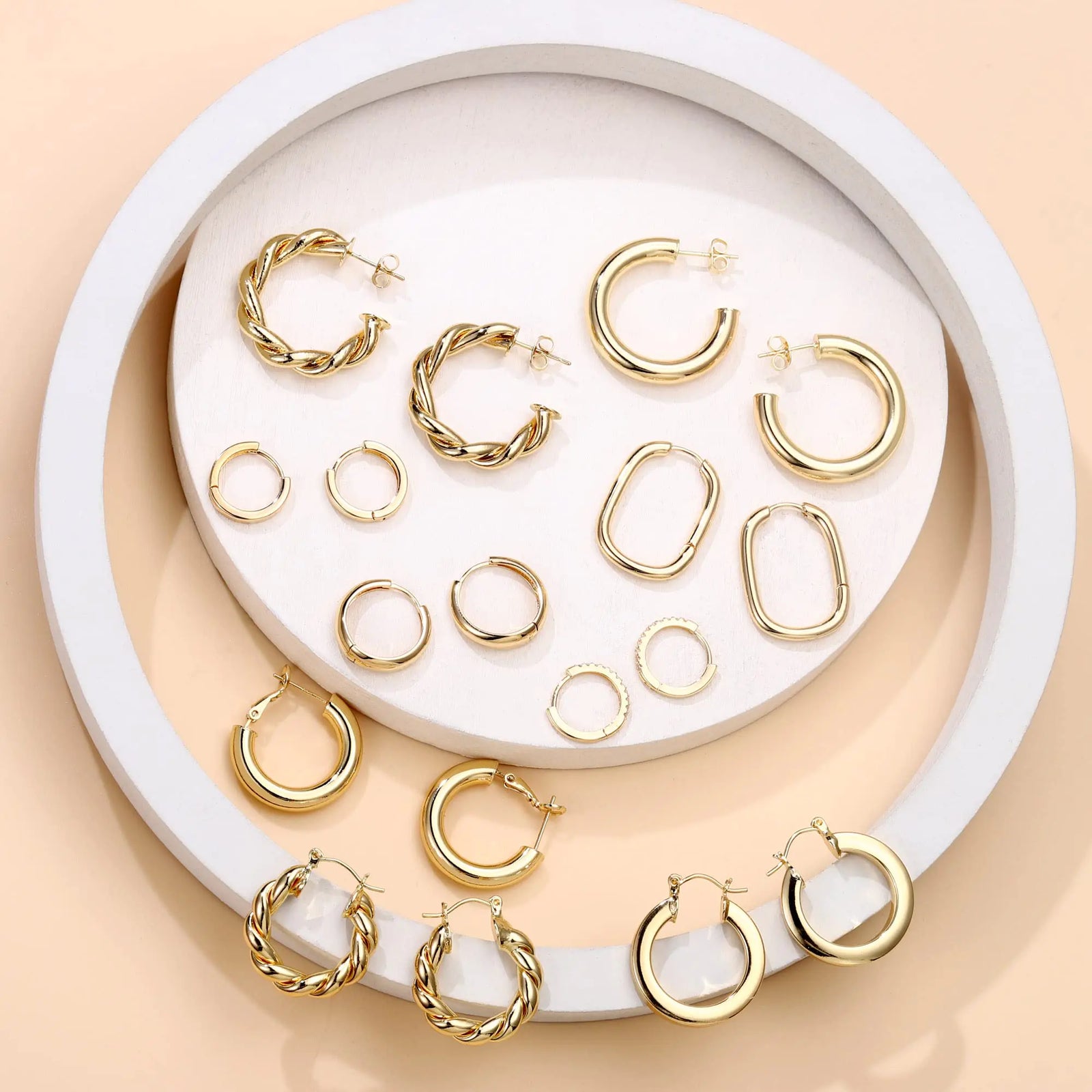 Yesteel 9 Pairs Gold Hoop Earrings for Women, 925 Sterling Silver Post 14K Real Gold Plated Chunky Hoop Earrings Set for Women Hypoallergenic Thick Lightweight Hoop Earrings for Women Gold Jewelry Gifts 