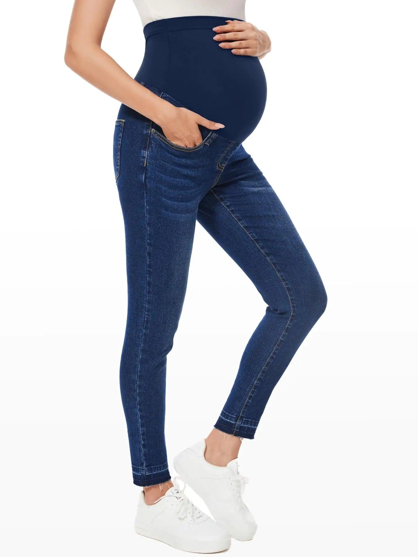 PACBREEZE Women's Maternity Jeans Over Belly Skinny Stretchy Denim Pants Comfy Slim Pregnancy Pants Medium B01: 27'' Vintage Dark Blue - Evallys.com # #