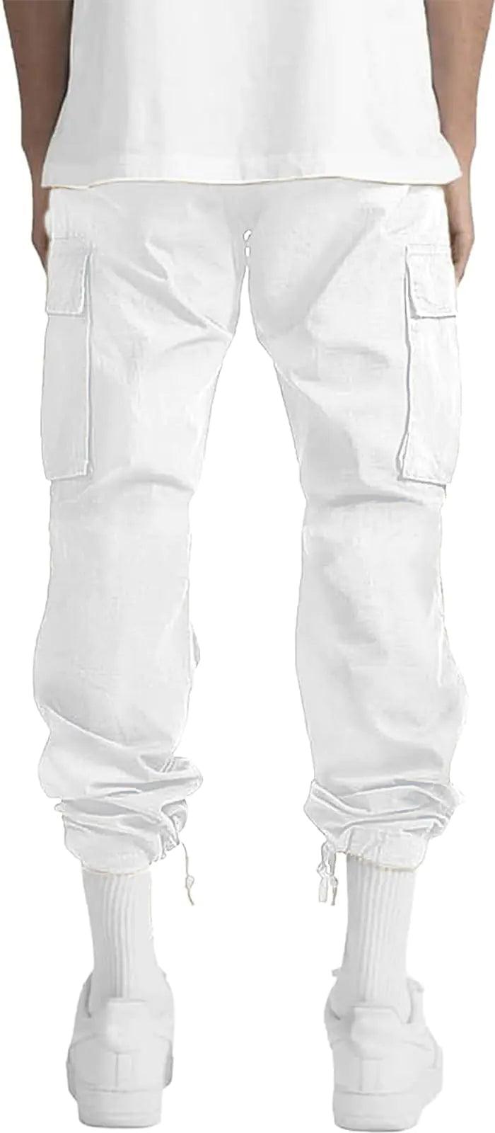 HUNGSON Mens Cargo Pants Casual Hiking Pants Joggers Athletic Pants Cotton Loose Straight Sweatpants for Men 28 White - Evallys.com # #