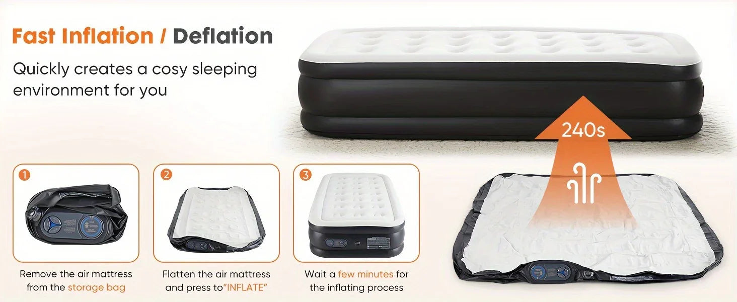 Experience Outdoor Adventures with our Tough, Anti- deformation Premium Camping Air Mattress- Includes Soft Flocking Top for Comfort and Dryness, Enhanced with Honeycomb Columns, PVC, and a High Capacity Pump for Easy Inflati - Evallys.com