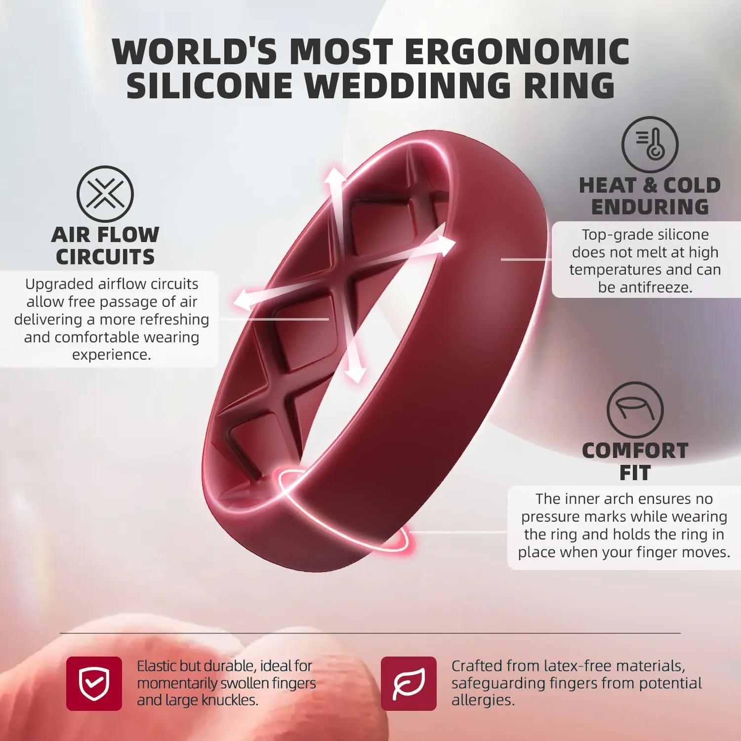 Egnaro Inner Arc Ergonomic Breathable Design, Silicone Rings for Women with Half Sizes, Women's Silicone Wedding Band, 6mm Wide - 2mm Thick T3-Metallic Silver, Blue, White, Maroon 3.5-4(17.83mm) - Evallys.com # #