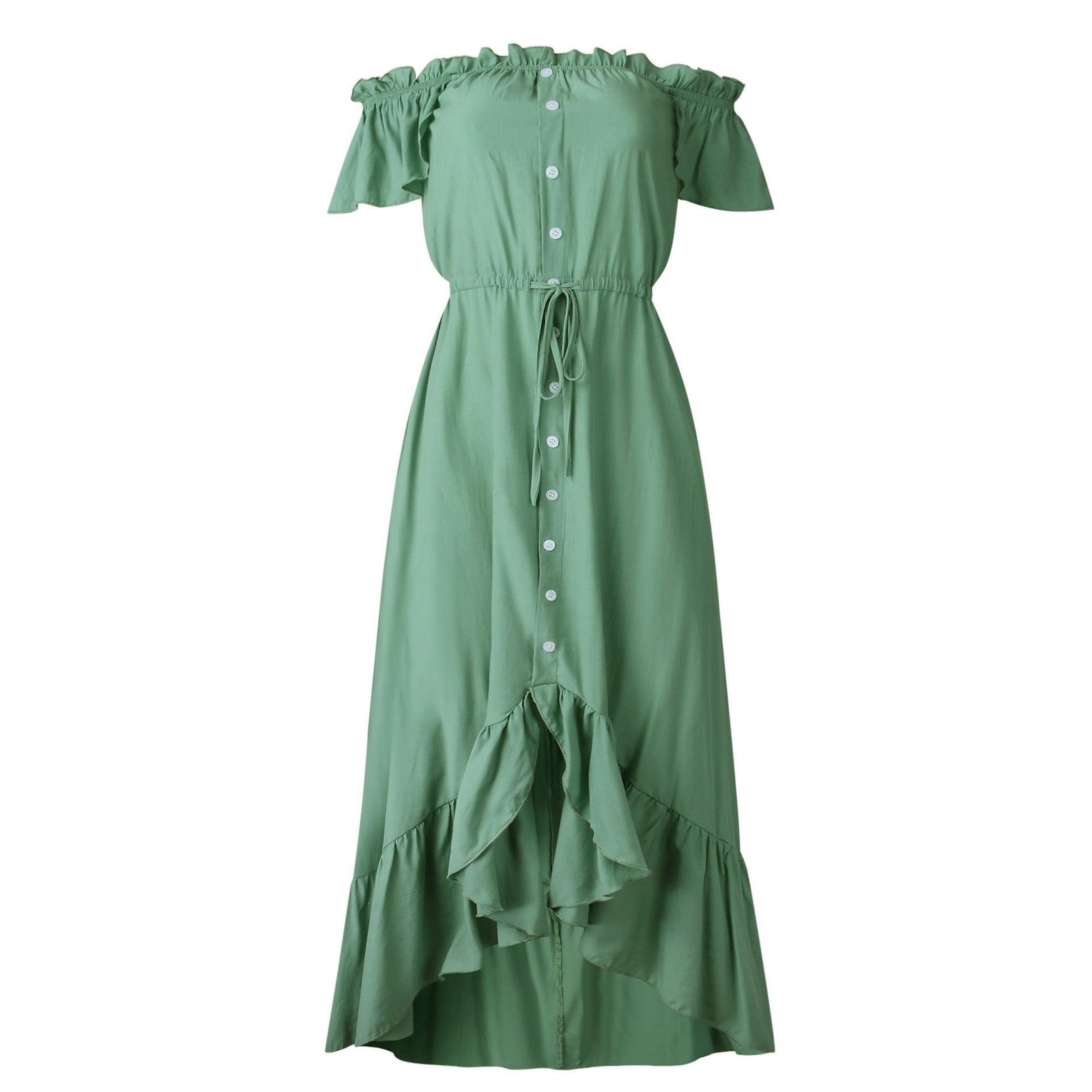 Irregular ruffled female dress with one-line collar tether - Evallys.com # #