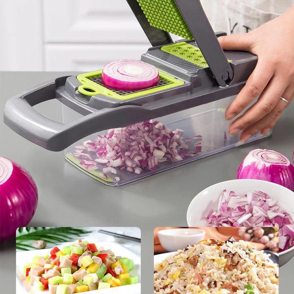 Donepart Vegetable Chopper 16 in 1 with Slicing Container 8 Blades Sink ABS and Stainless Steel Kitchen Accessories - Evallys.com # #