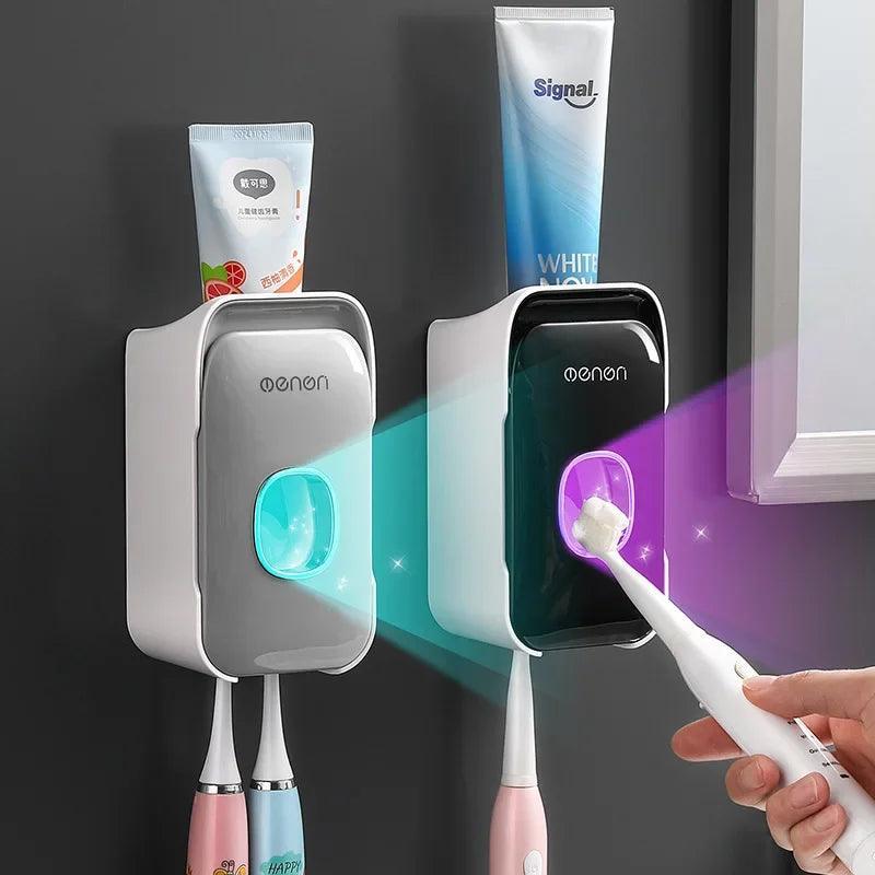 Automatic Toothpaste Dispenser Squeezer with Toothbrush Holder Wall Mounted Bathroom Accessories Sets - Evallys.com # #