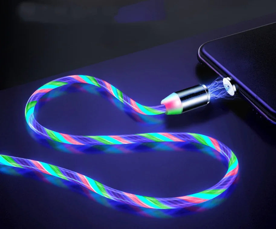 Compatible with Apple, Flowing Ligh Magnetic Streamer Data Line Cable for Iphone Android Typec - Evallys.com