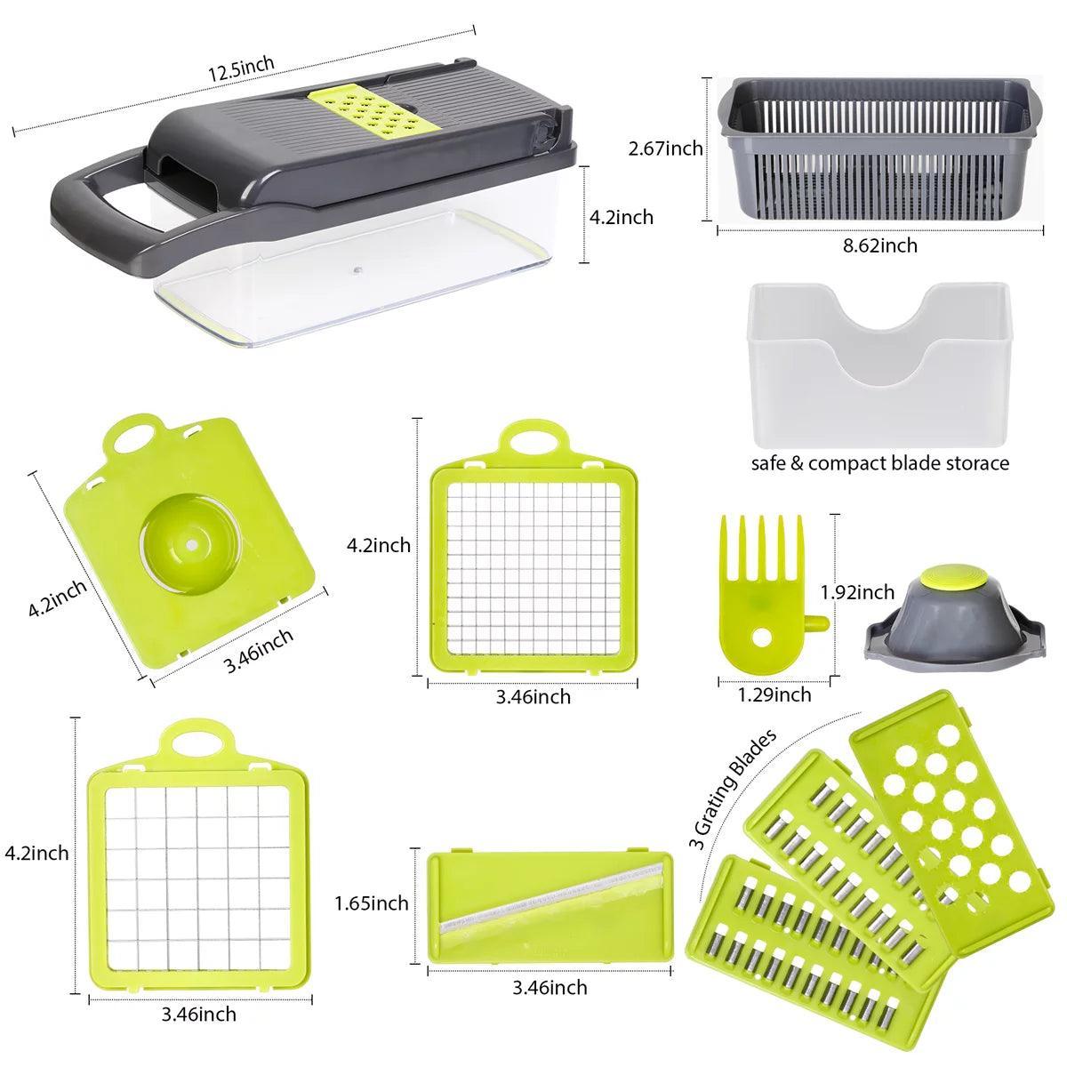 Vegetable Chopper, Multi-Functional 12-In-1 Food Chopper Onion Chopper with Draining Basket, Veggie Chopper, Kitchen Vegetable Slicer Cutter Dicer, Onion Salad Chopper Potato Slicer with Container - Evallys.com # #