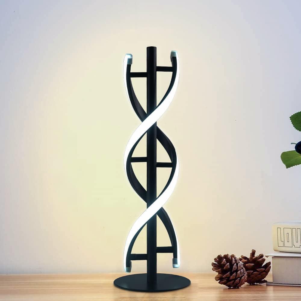 ELINKUME Double Spiral LED Table Lamp, Creative Double Helix Lampbody Matchs Metal Base, 12W Warm White Eye-Caring Dimmable LED Bedside Lamp Decorative Lighting - White - Evallys.com # #