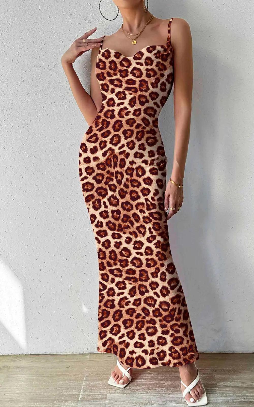PRETTYGARDEN Women's 2024 Summer Floral Spaghetti Strap Maxi Dress Stretch Sexy Bodycon Dress Backless Slip Long Dresses Large Brown Leopard - Evallys.com # #