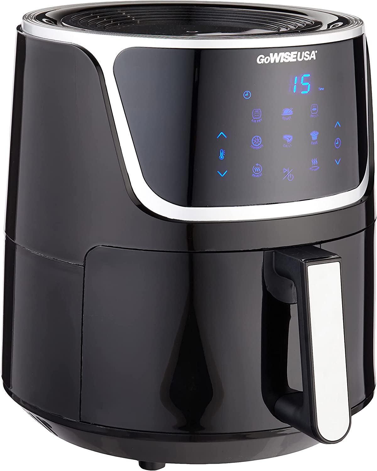 Gowise USA GW22955 7-Quart Electric Air Fryer with Dehydrator & 3 Stackable Racks, Digital Touchscreen with 8 Functions + Recipes, 7.0-Qt, Black/Copper - Evallys.com # #