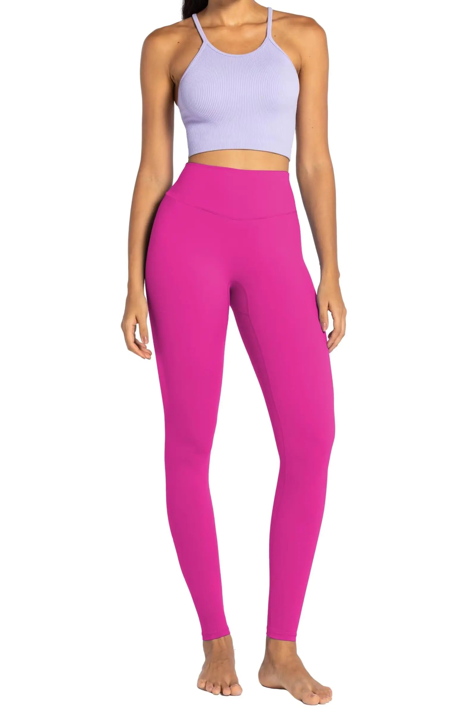 Sunzel Nunaked Workout Leggings for Women, Tummy Control Compression Workout Gym Yoga Pants, No Front Seam & High Waist 28" Inseam X-Large Sonic Pink - Evallys.com # #