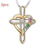 Cross Love Colorful Imitatio Gemstone Pendant Alloy Clavicle Chain - Evallys.com # #