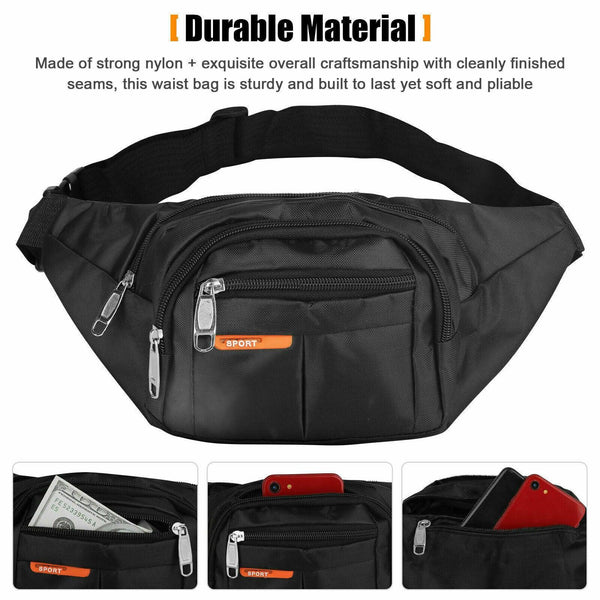 Waist Bag Fanny Pack For Men Women Hip Belt Bum Pouch Sport Travel Purse Unisex - Evallys.com # #