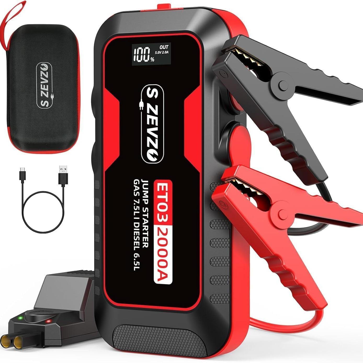 A Portable Car Jump Starter, With 4000A Battery Booster, 12V Jump Starter  Gas Engines Up To 8.0L, Diesel Up To 6.0L Equipped With Smart Clamp Cables, USB Quick Charge And LED Flashlight - Evallys.com # #