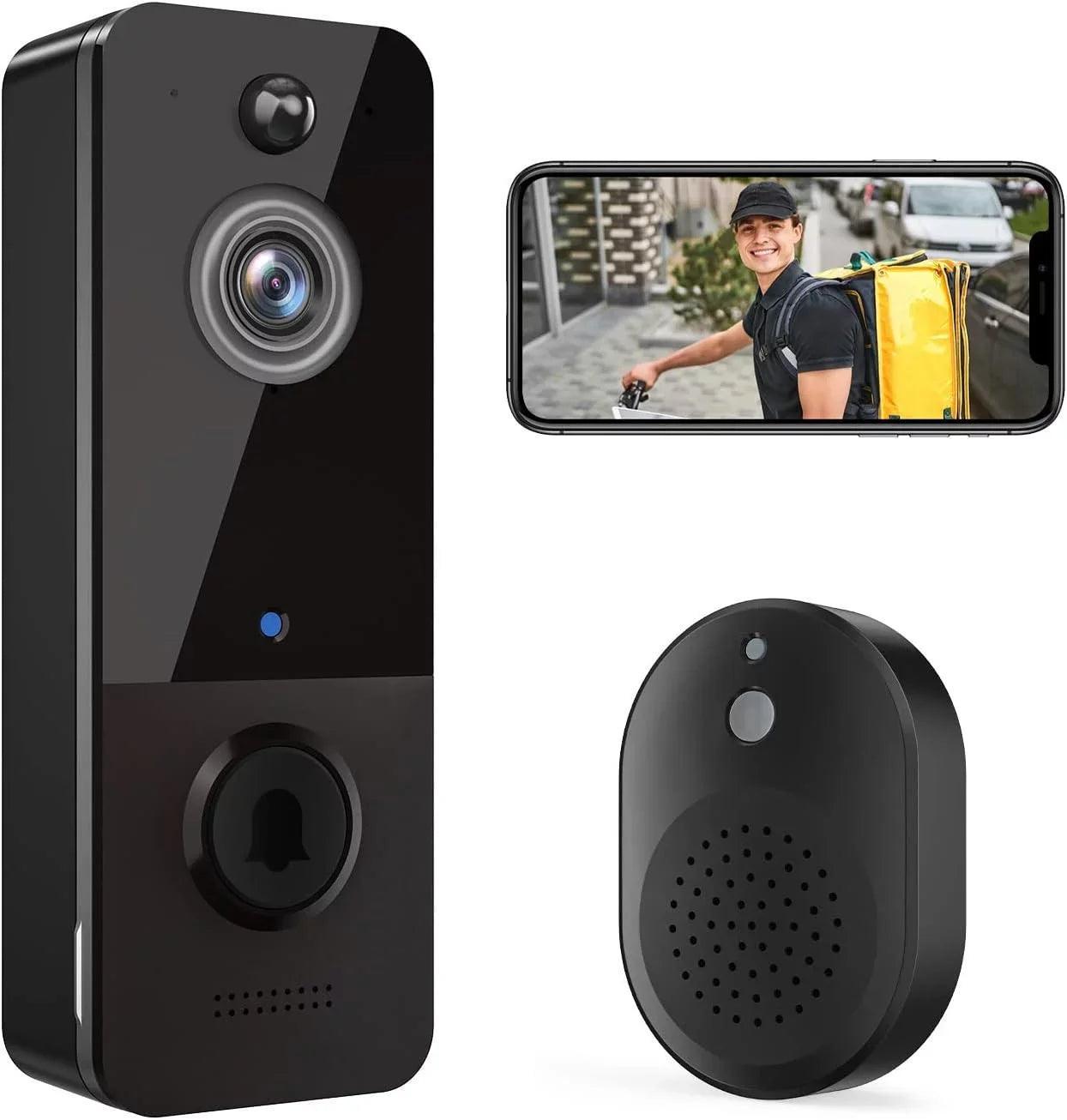 Wireless Doorbell Camera with Chime, Smart Video Doorbell Security Camera with ，Black - Evallys.com # #