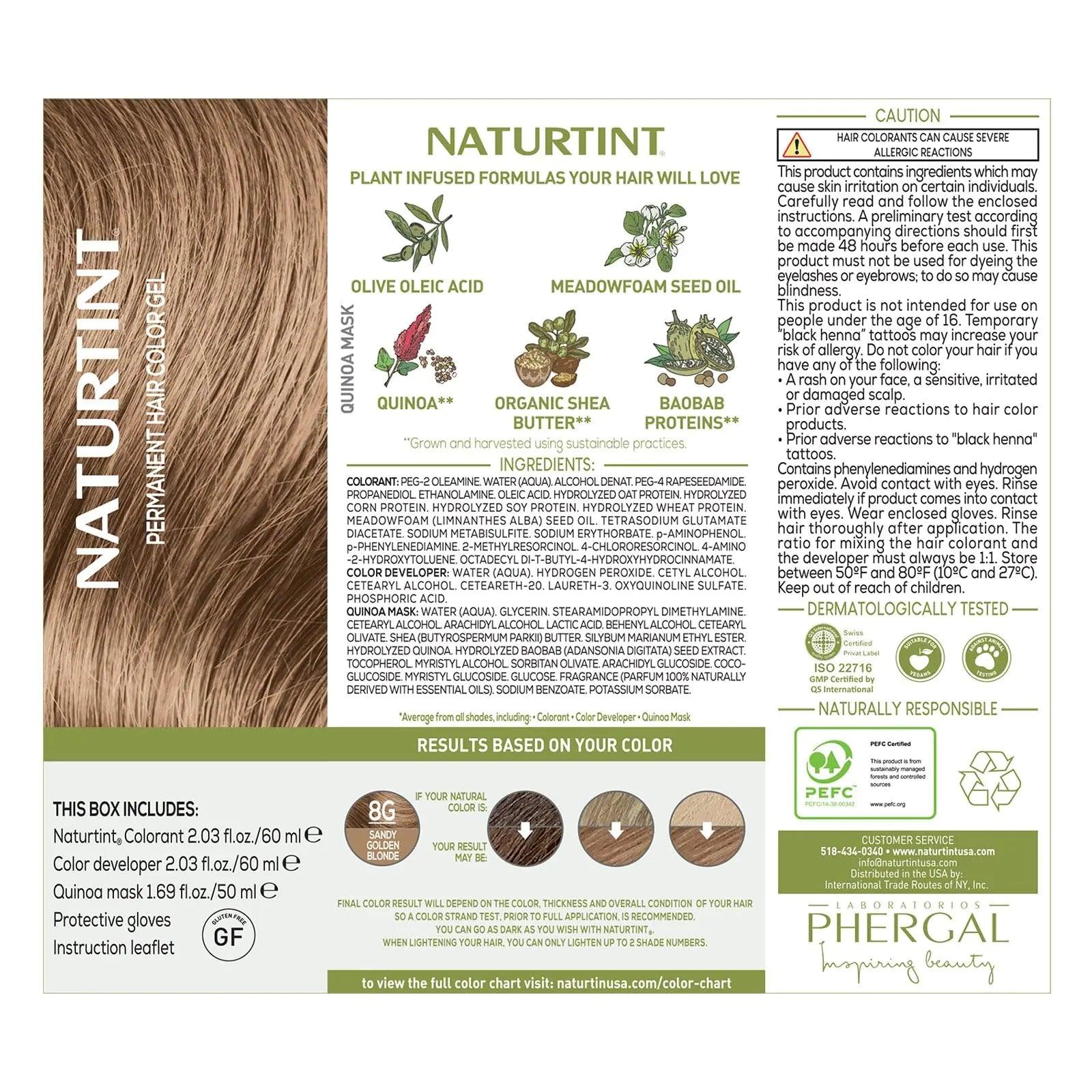 Naturtint Permanent Hair Color 8G Sandy Golden Blonde (Pack of 6), Ammonia Free, Vegan, Cruelty Free, up to 100% Gray Coverage, Long Lasting Results - Evallys.com # #