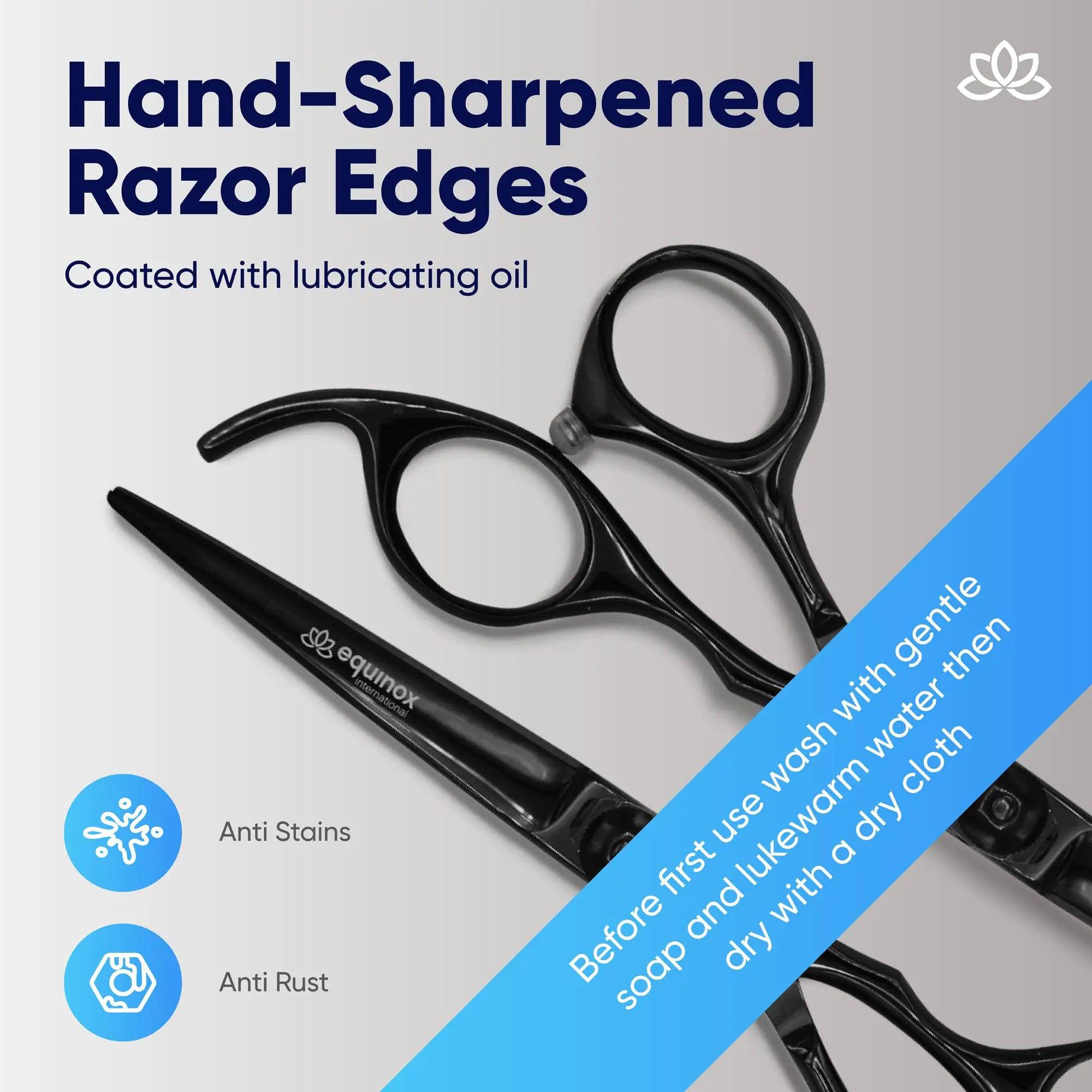 Equinox Professional Razor Edge Series Barber Hair Cutting Scissors - Japanese Stainless Steel Salon Scissors - 6.5” Overall Length - Fine Adjustment Tension Screw - Premium Shears for Hair Cutting Black 6.5 Inch - Evallys.com # #