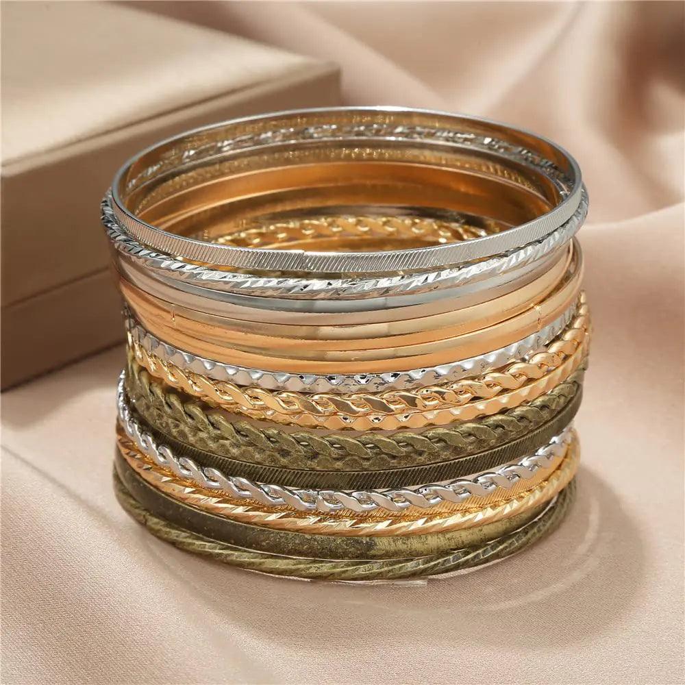 16Pcs Gold Bangle Bracelets for Women - Multi Layer Stackable Textured Bracelets Boho Jewelrys Set. B set 16pc multi - Evallys.com # #