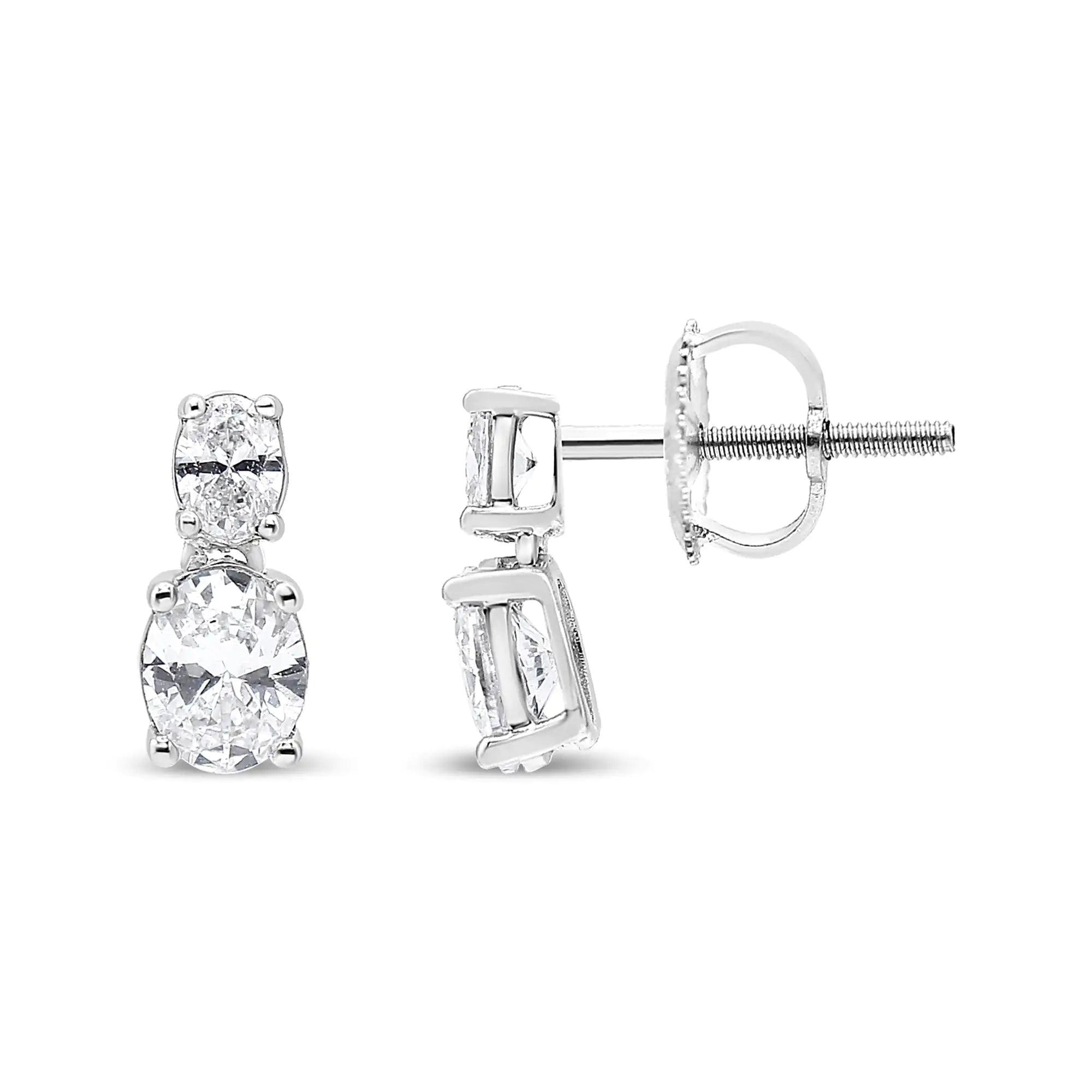 14K White Gold 1.0 Cttw Oval Lab Grown Diamond 2 Stone Drop and Dangle Stud Earrings (G-H Color, VS2-SI1 Clarity) - Evallys.com # #