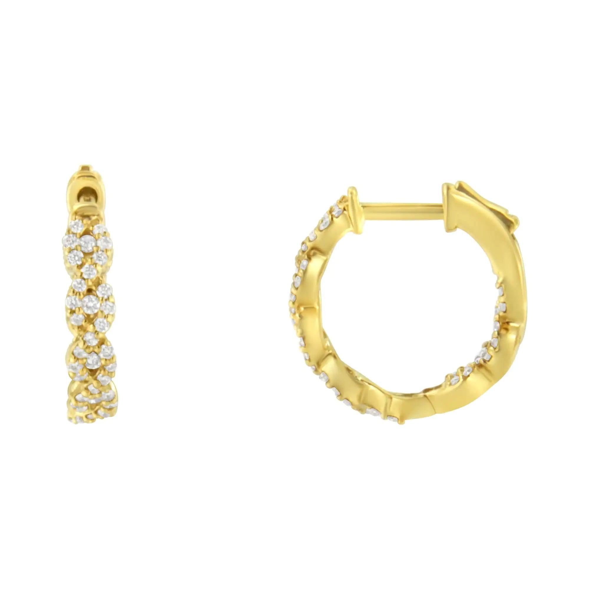 10K Yellow Gold Diamond Huggy Earrings (1/2 cttw, H-I Color, I1-I2 Clarity) - Evallys.com # #