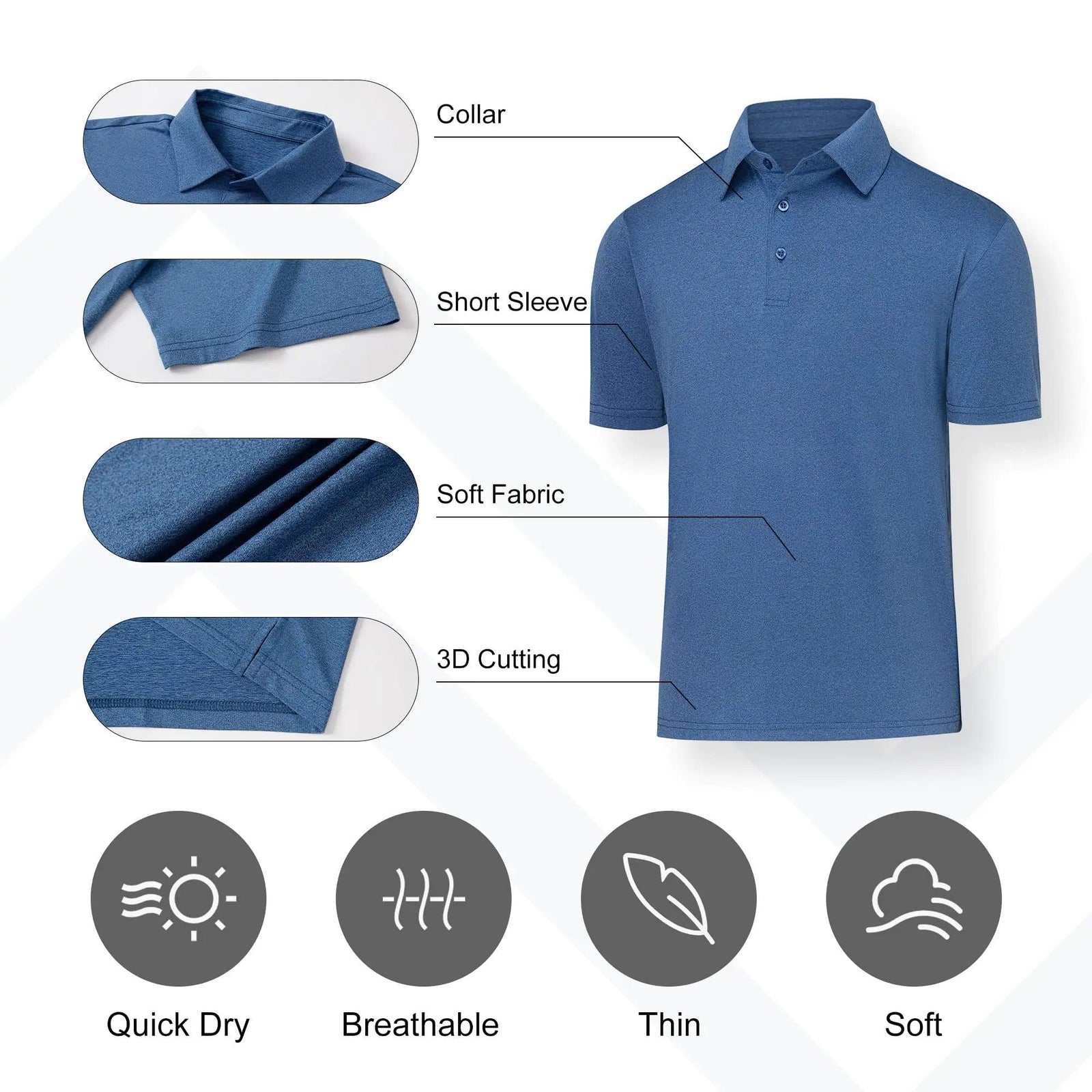 BALENNZ Golf Polos for Men Quick-Dry Athletic Mens Polo Shirts Short Sleeve Summer Casual Moisture Wicking Golf Shirt XX-Large 4 Pack Dark Grey, Navy, Light Blue, Milddle Blue - Evallys.com # #