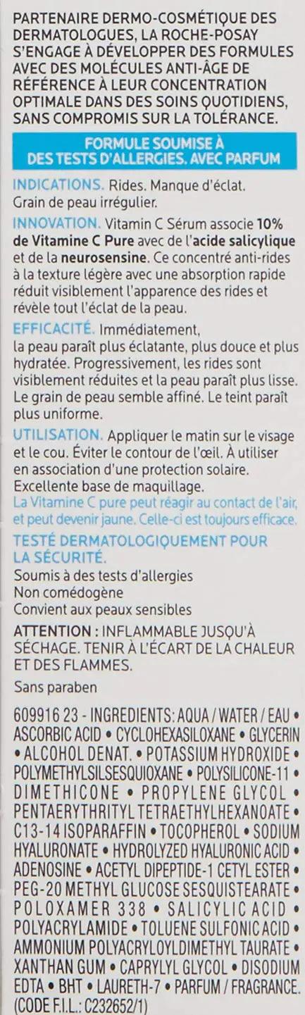 La Roche-Posay Pure Vitamin C Face Serum with Hyaluronic Acid & Salicylic Acid, Anti Aging Face Serum for Wrinkles & Uneven Skin Texture to Visibly Brighten & Smooth. Suitable for Sensitive Skin - Evallys.com