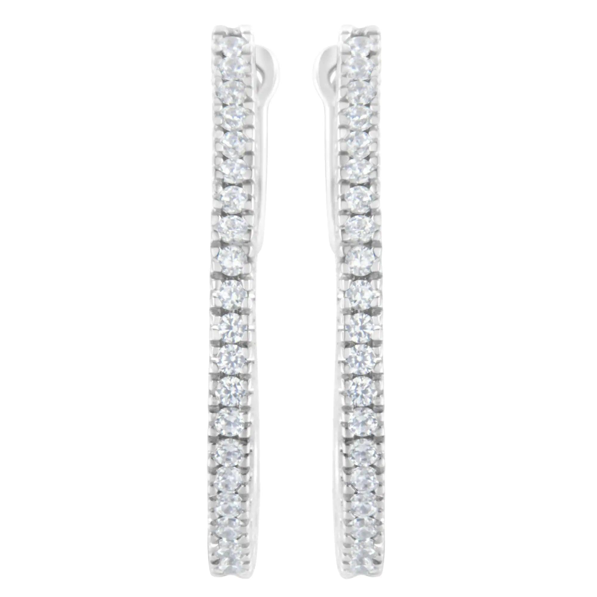 10KT White Gold 1/2 cttw Diamond Hoop Earrings (I-J, I2-I3) - Evallys.com # #